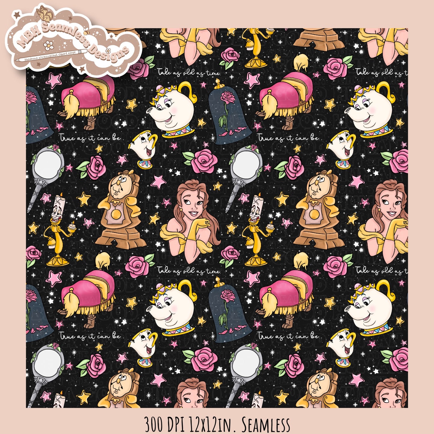 Belle and Beast Rose Floral Seamless Pattern & PNG