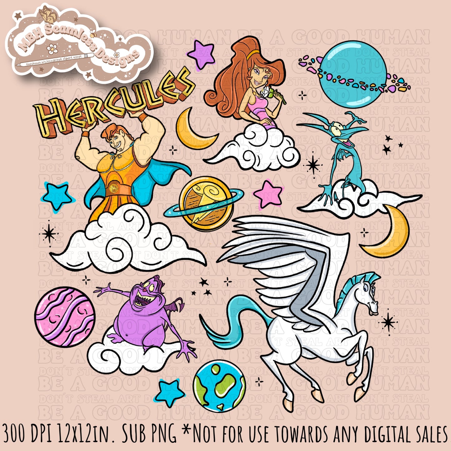 Galactic Hercules Seamless Pattern // PNGs •Multiple Colorways