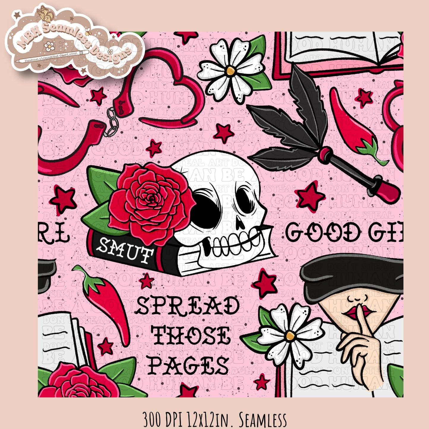 Smut Book Lover Seamless Pattern & PNG•MULTIPLE COLORWAYS