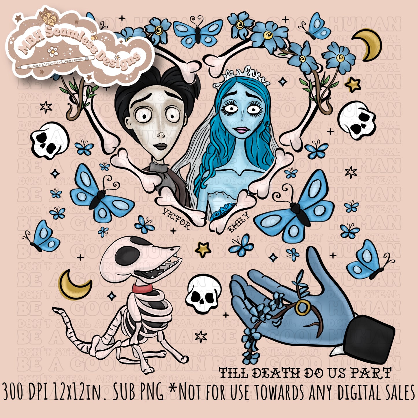 Dead Bride Seamless Pattern // PNG // Multiple Colorway Options
