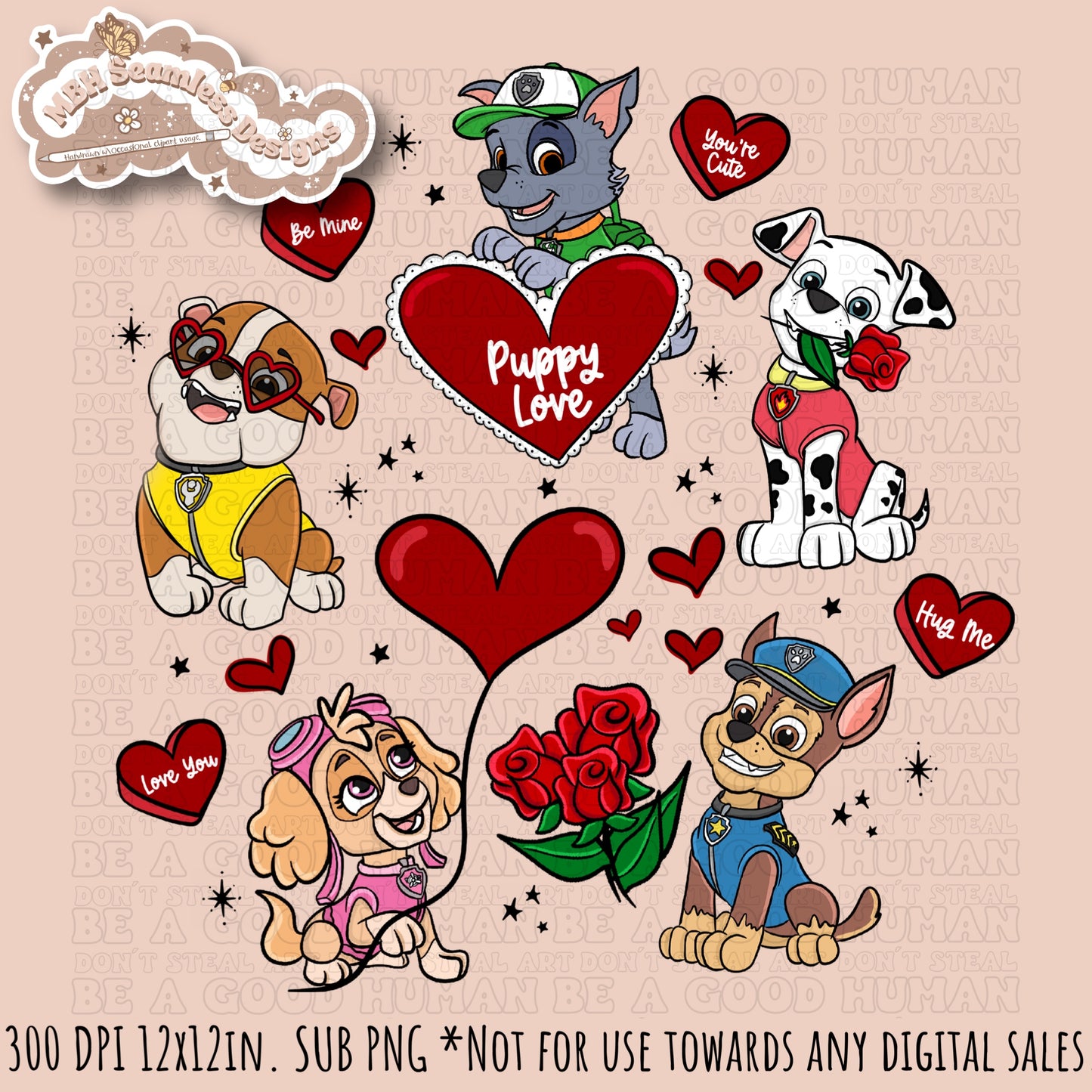 Puppy Love Seamless Pattern // PNG • Multiple Colorway Options