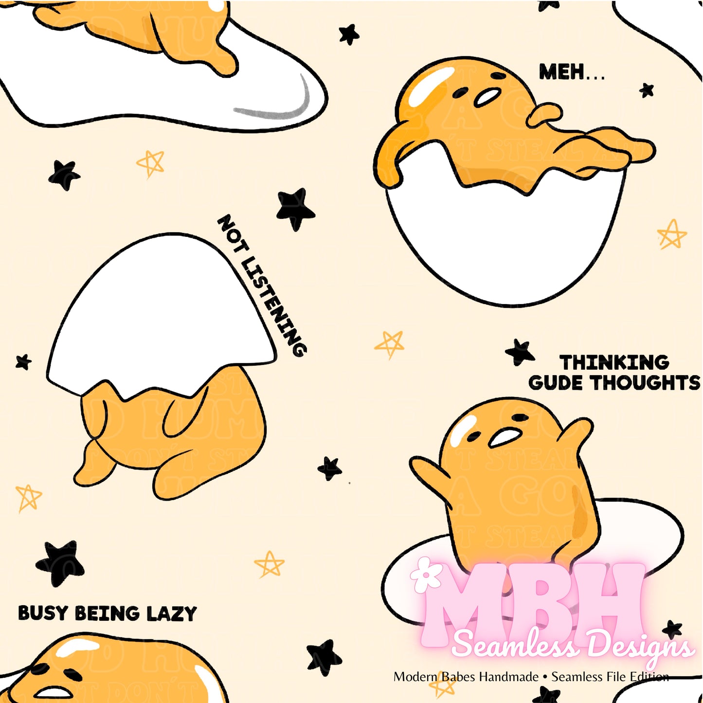 Gudetama Quotes Seamless Pattern MULTIPLE COLORWAYS