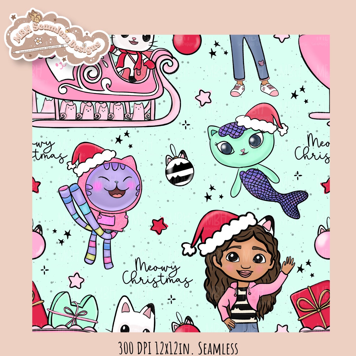 Meowy Christmas Gabby Seamless Pattern // Assorted Colorways