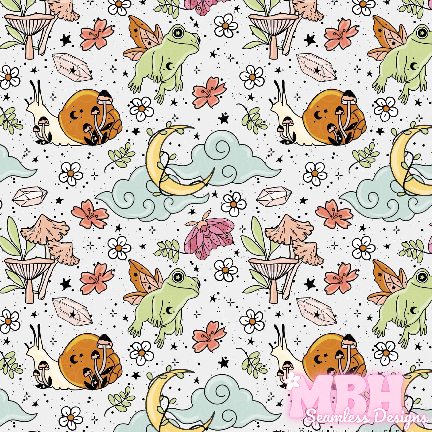 Mystical Cottagecore Assorted Colorways Seamless Pattern