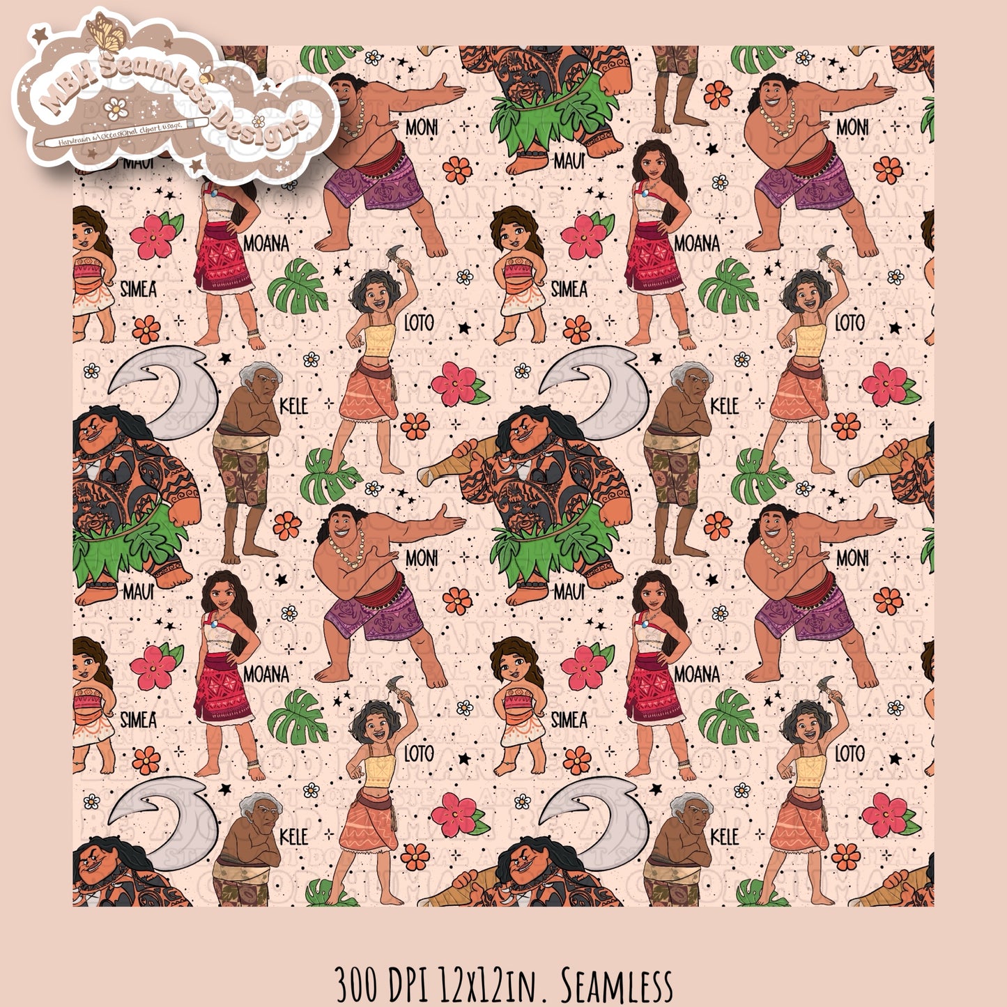 Ocean Princess 2 Seamless Pattern & PNG Multiple Colorway Options