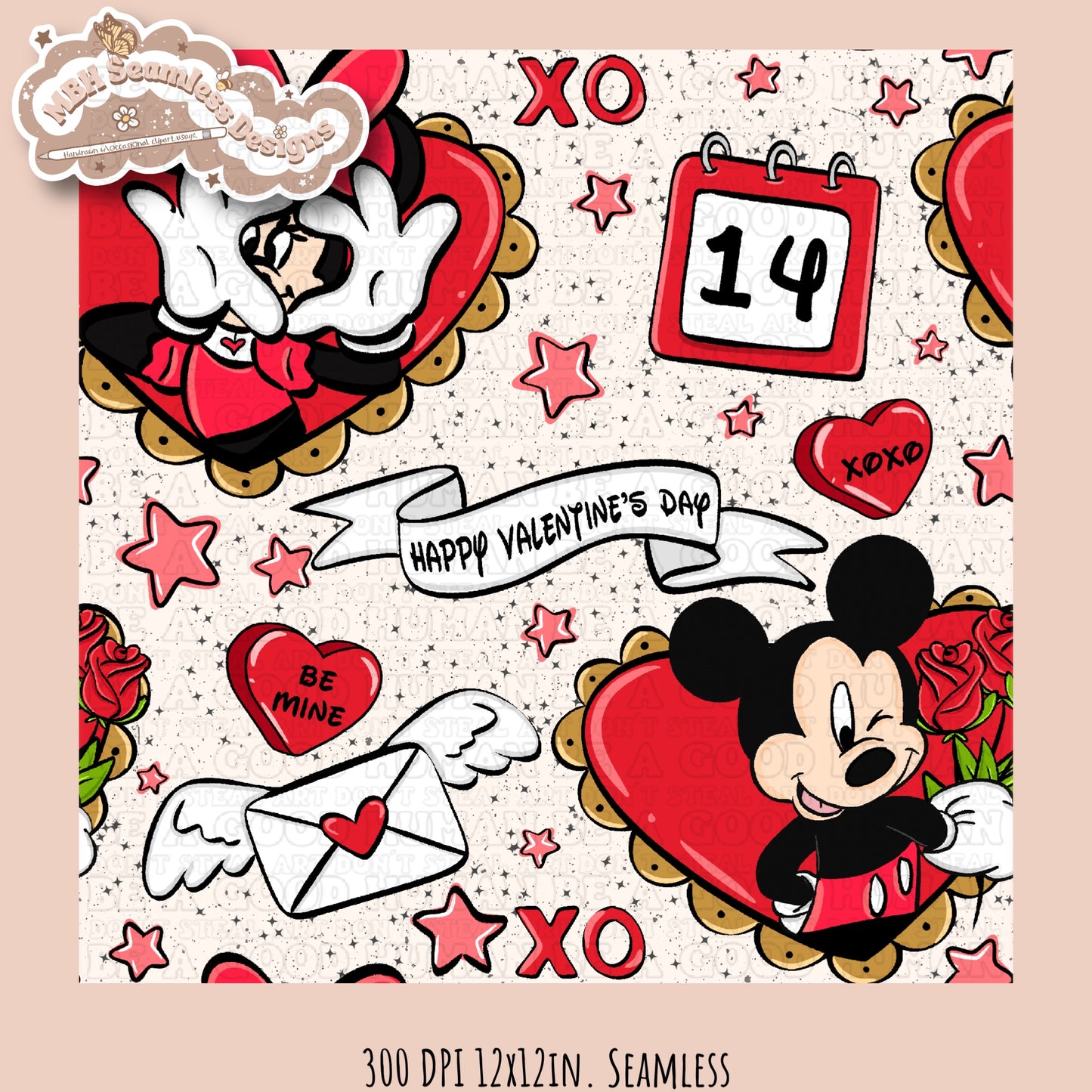 Mouse Hearts Valentine Seamless Pattern Multiple Colorways