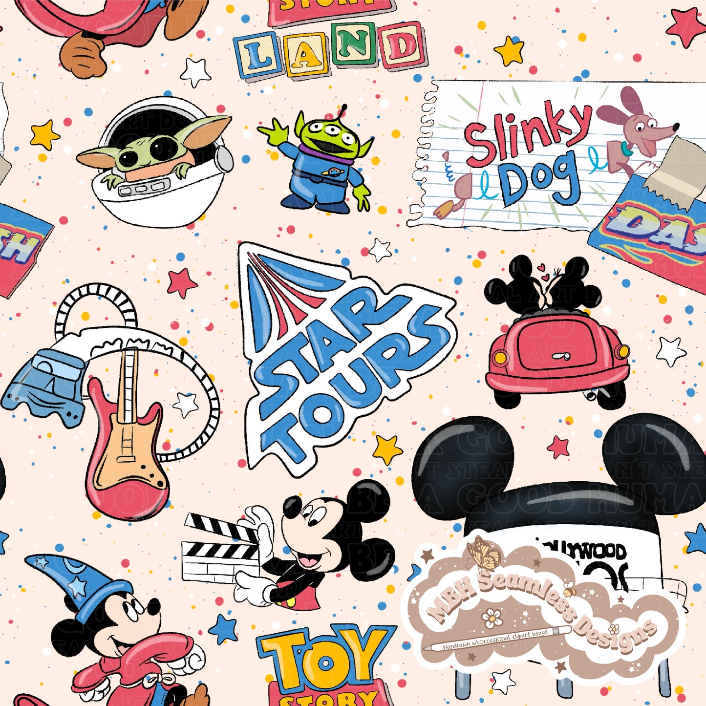 Hollywood Park Seamless Pattern & PNG MULTIPLE COLORWAYS