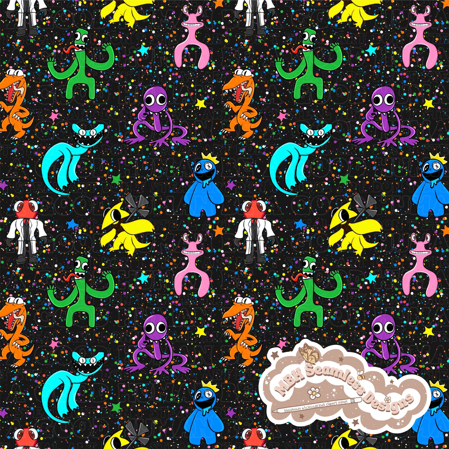 Rainbow Friends Spex Seamless Pattern & PNG MULTIPLE COLORWAYS