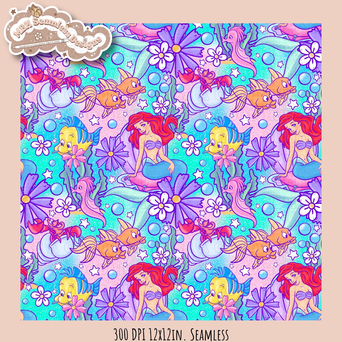 LIMITED EXCLUSIVE Starry Little Mermaid Seamless Pattern & PNG
