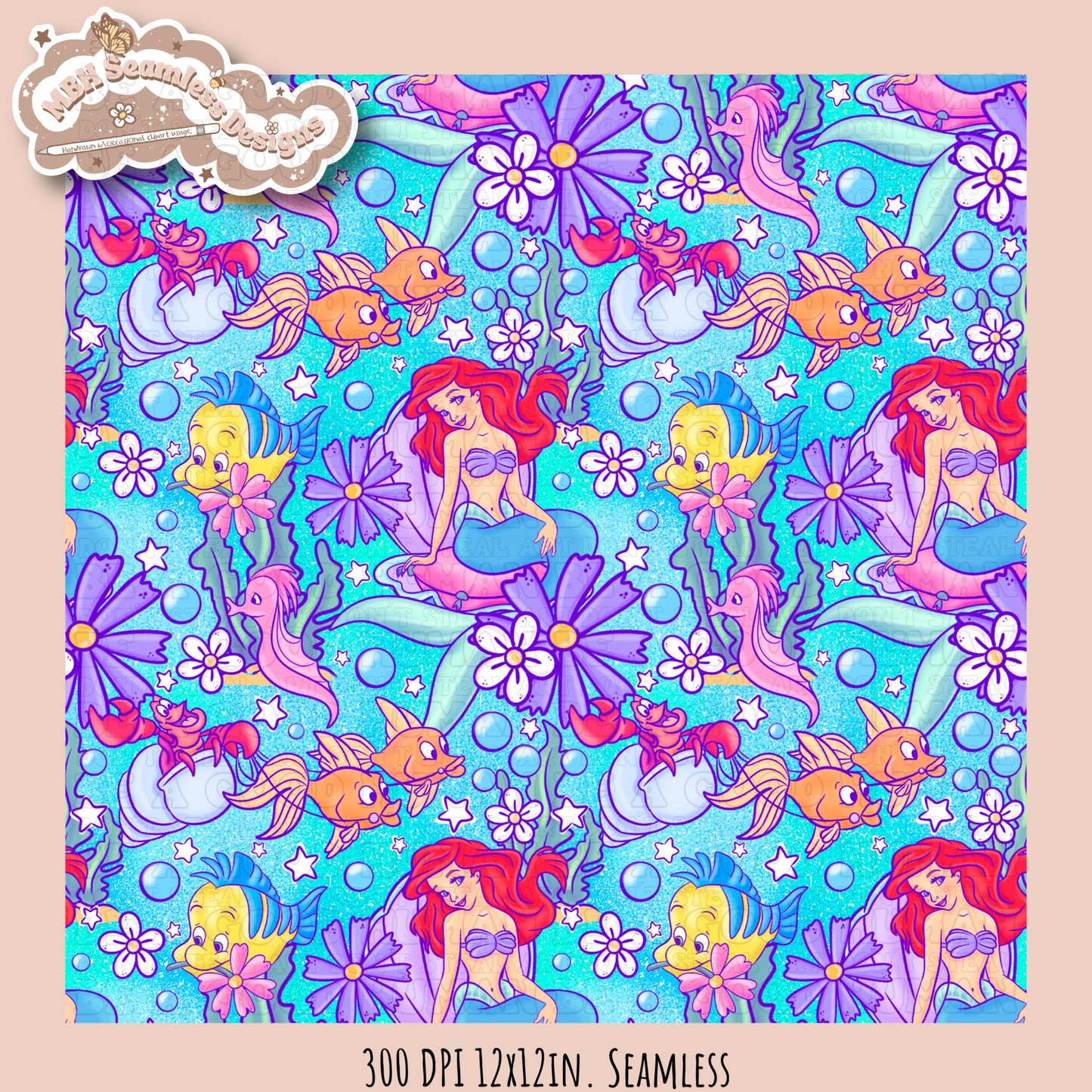 LIMITED EXCLUSIVE Starry Little Mermaid Seamless Pattern & PNG