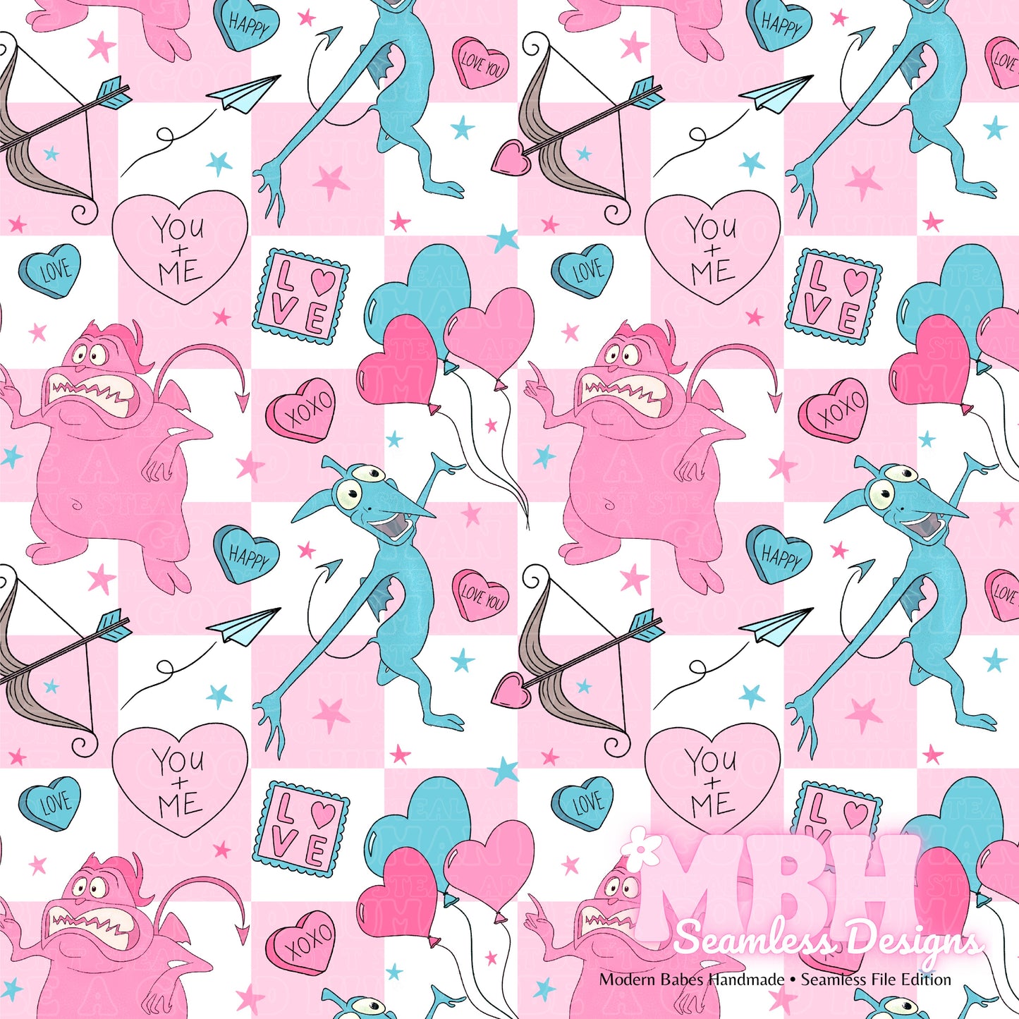 Pain & Panic Checkered Valentine Assorted Colorways Seamless Pattern