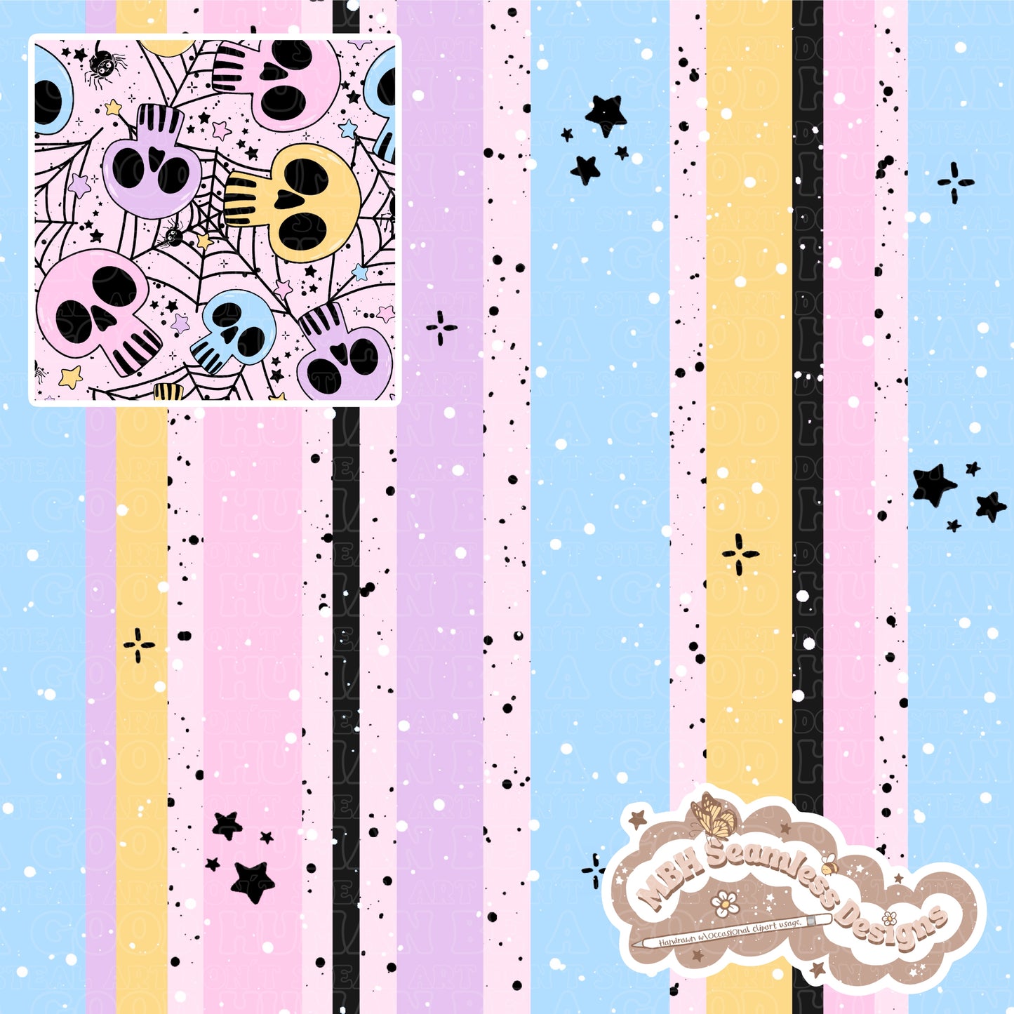 Pastel Spiderweb Skulls Seamless Pattern // COORDS • MULTIPLE COLORWAYS