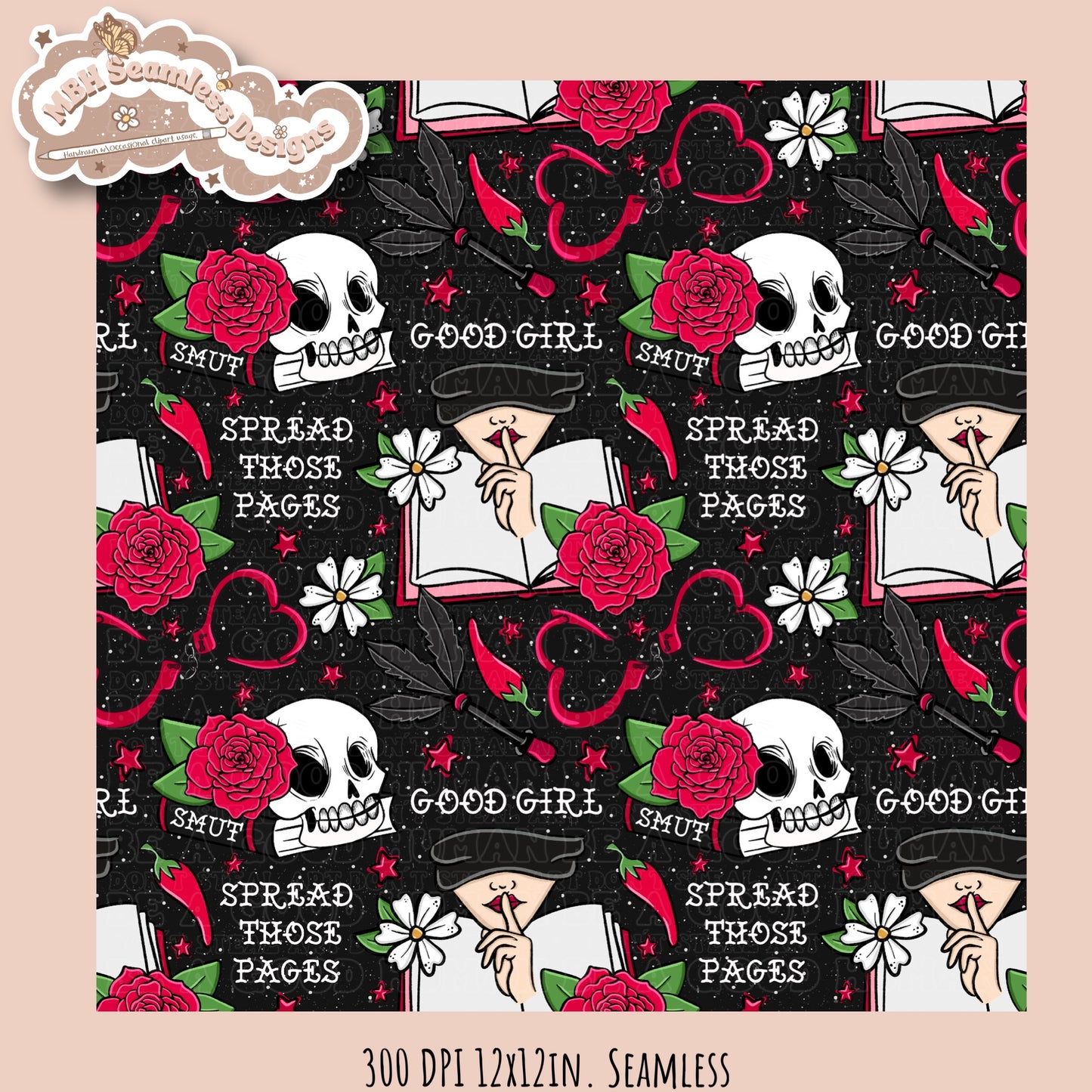 Smut Book Lover Seamless Pattern & PNG•MULTIPLE COLORWAYS