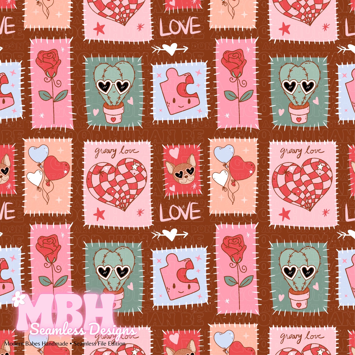 Groovy Valentine Patchwork Seamless Pattern
