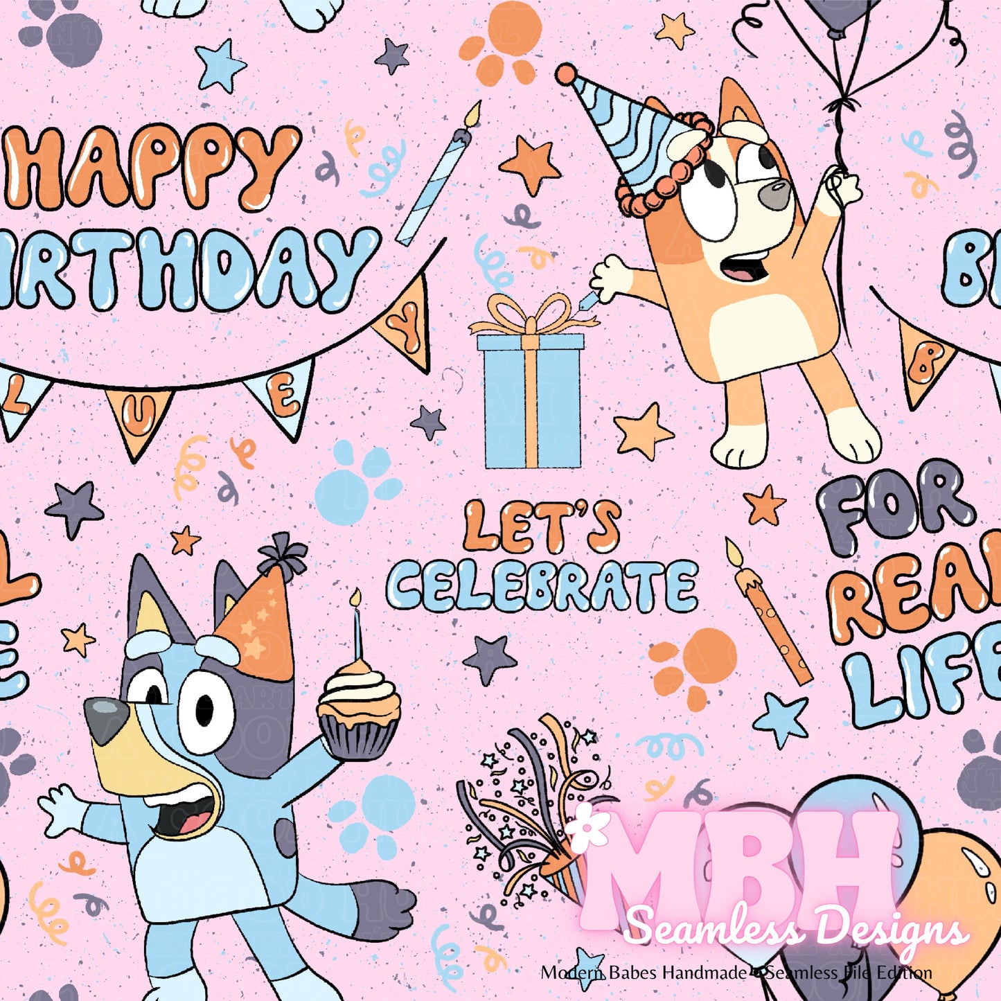 Heeler Birthday Celebration MULTIPLE COLORWAYS Seamless Pattern