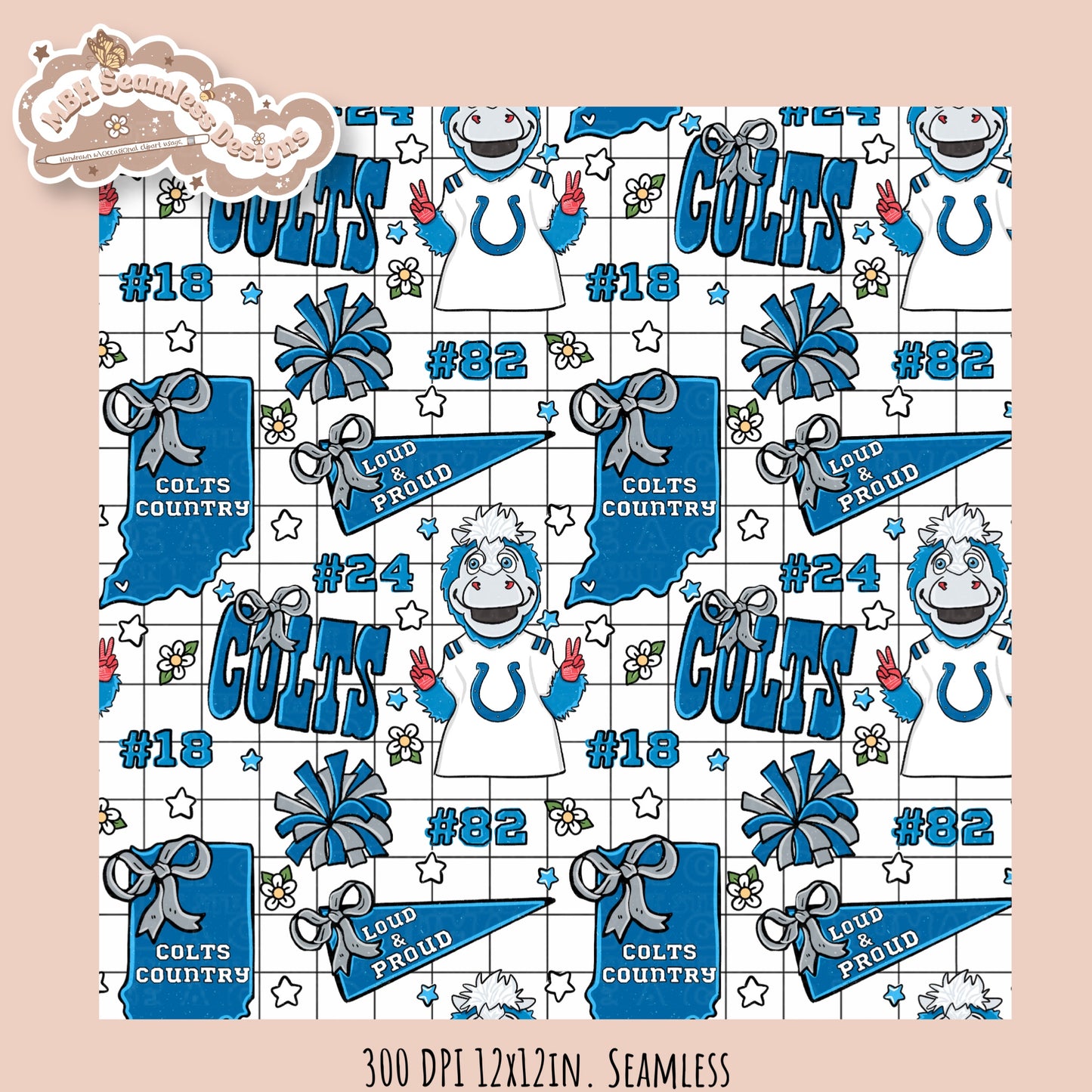 Colts x Daisies Football Seamless Pattern // Assorted Colorways