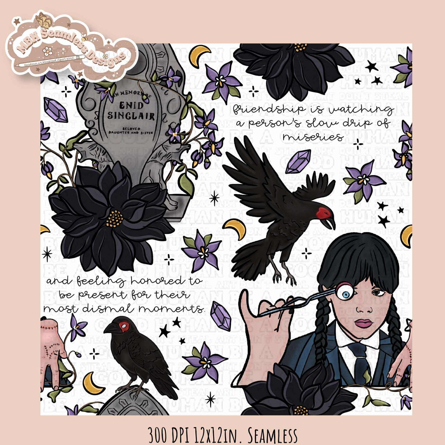 Wednesday Friends Quote Seamless Pattern // PNG // Assorted Colorways