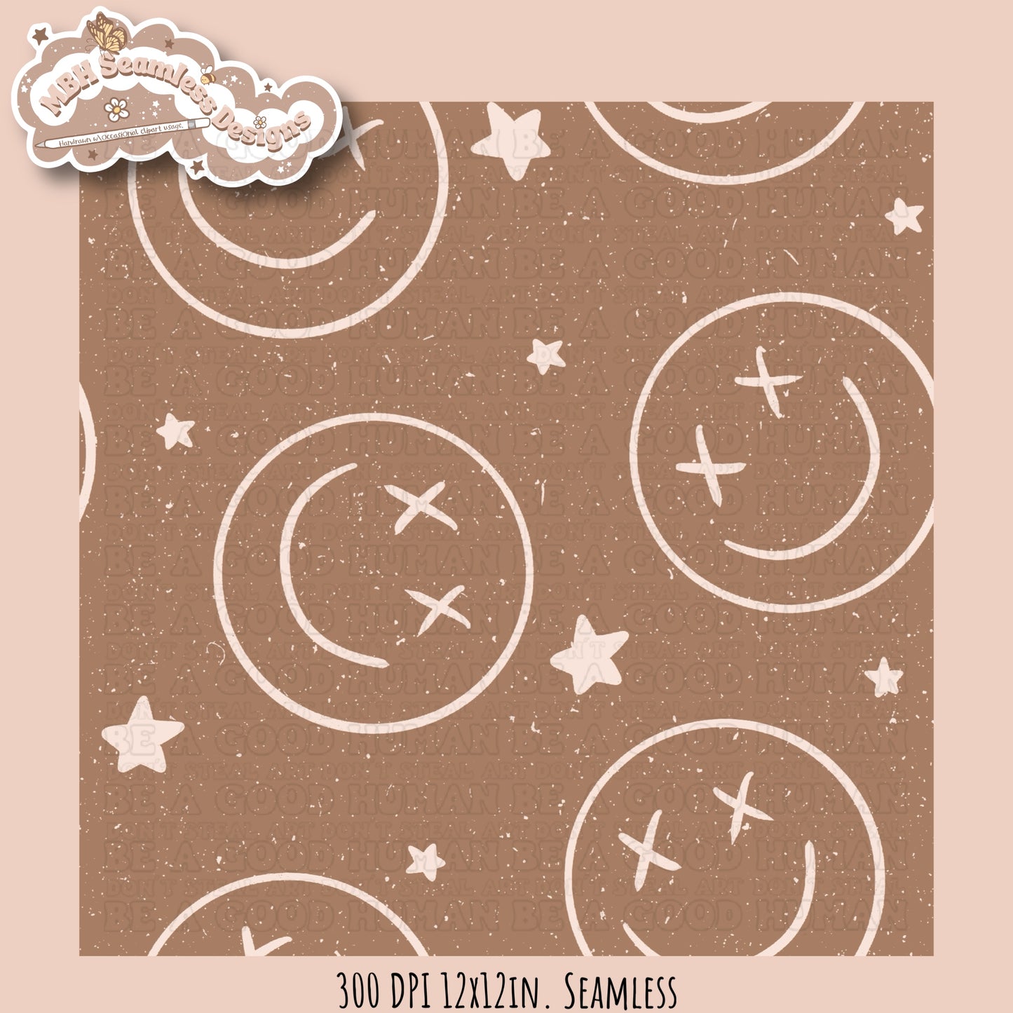 Starry Smiley Faces Seamless Pattern MULTIPLE COLORWAYS