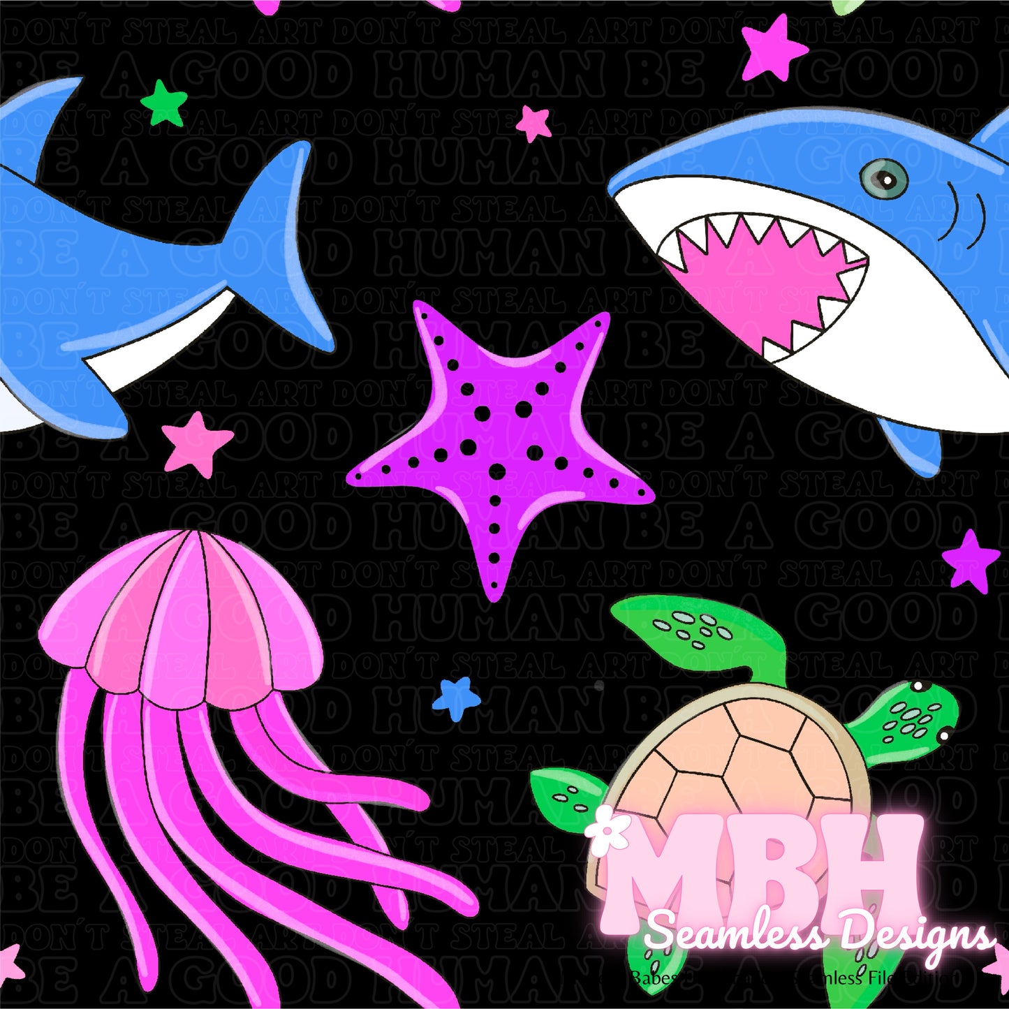 Ocean Life SAFE SWIM Seamless Pattern MULTIPLE COLORWAYS