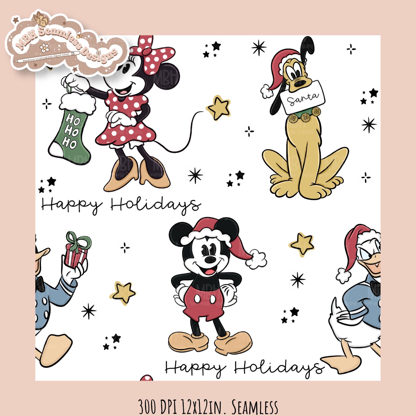 Christmas Mouse & Friends  Seamless Pattern // PNG //MULTIPLE COLORWAYS