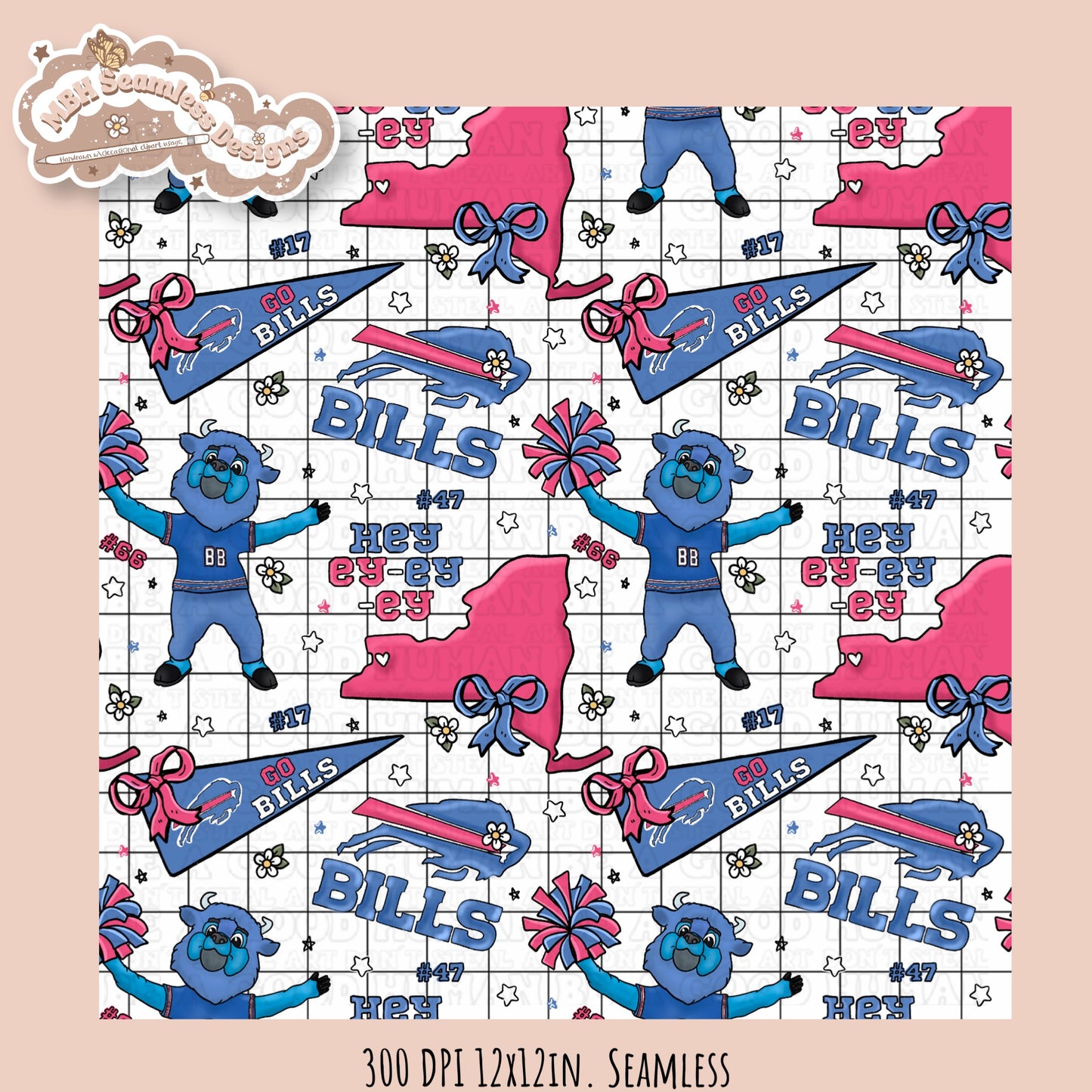 Bills x Daisies Football Seamless Pattern // Assorted Colorways
