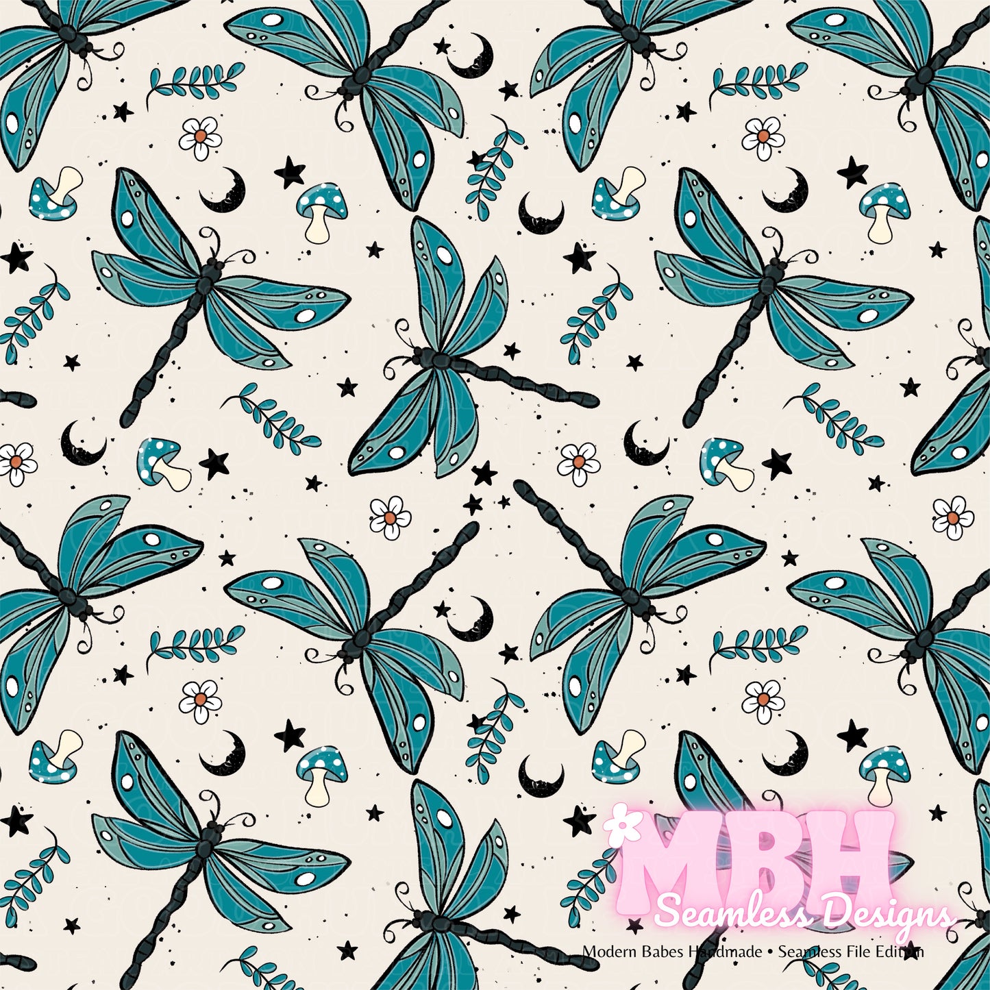 Jade Dragonflies Seamless Pattern MULTIPLE COLORWAYS