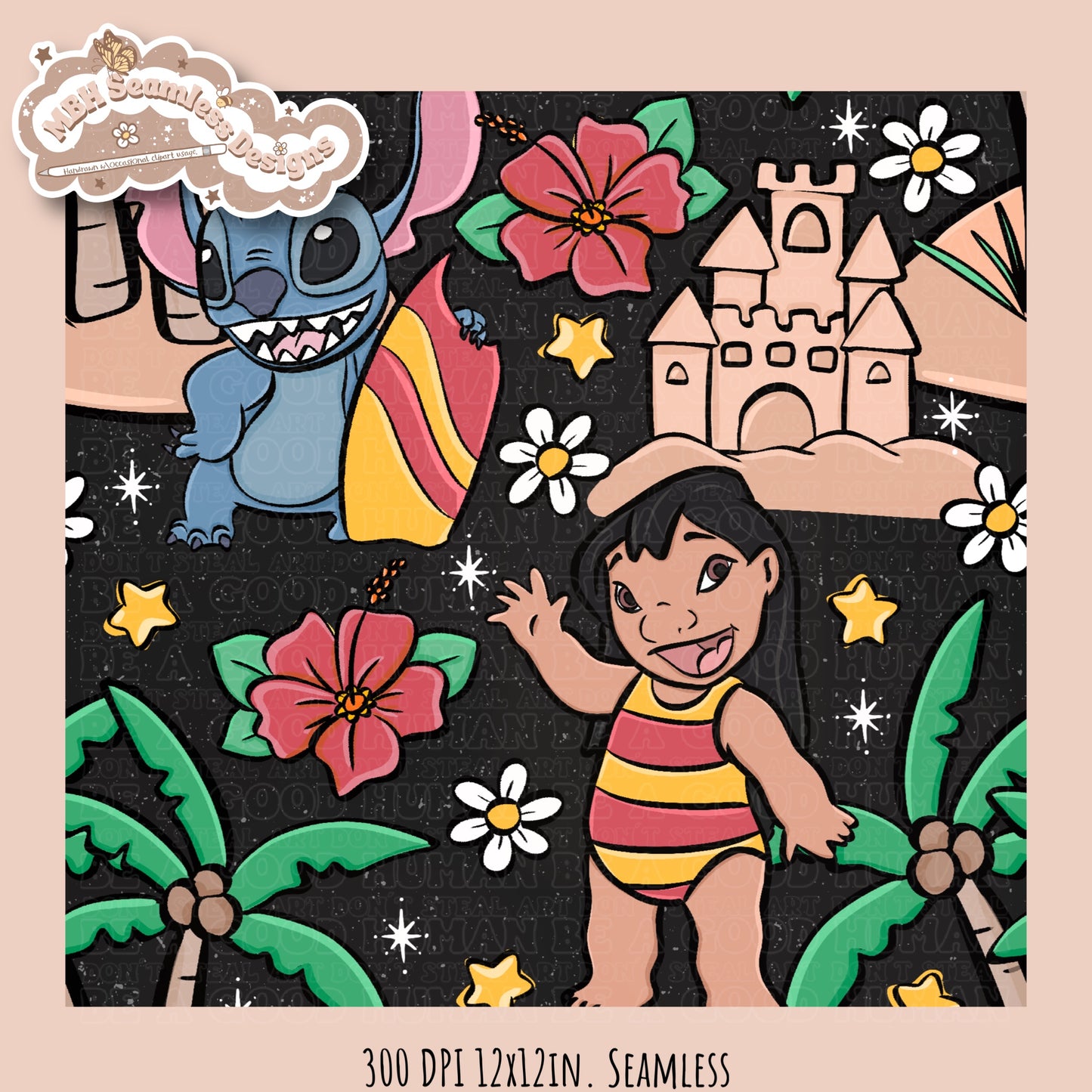 Lilo Stitch Beach Seamless Pattern & PNG MULTIPLE COLORWAY OPTIONS