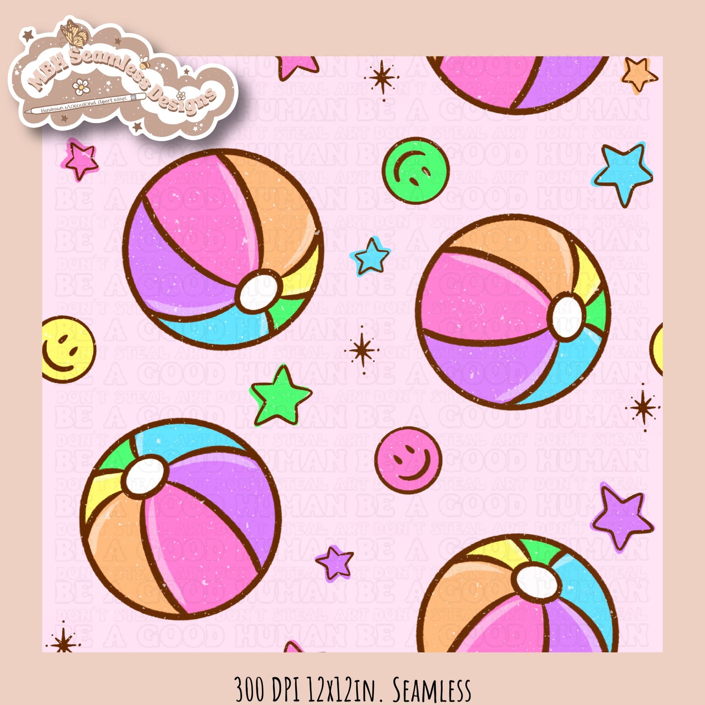 Beach Ball Smilies Seamless Pattern • Multiple Colorways