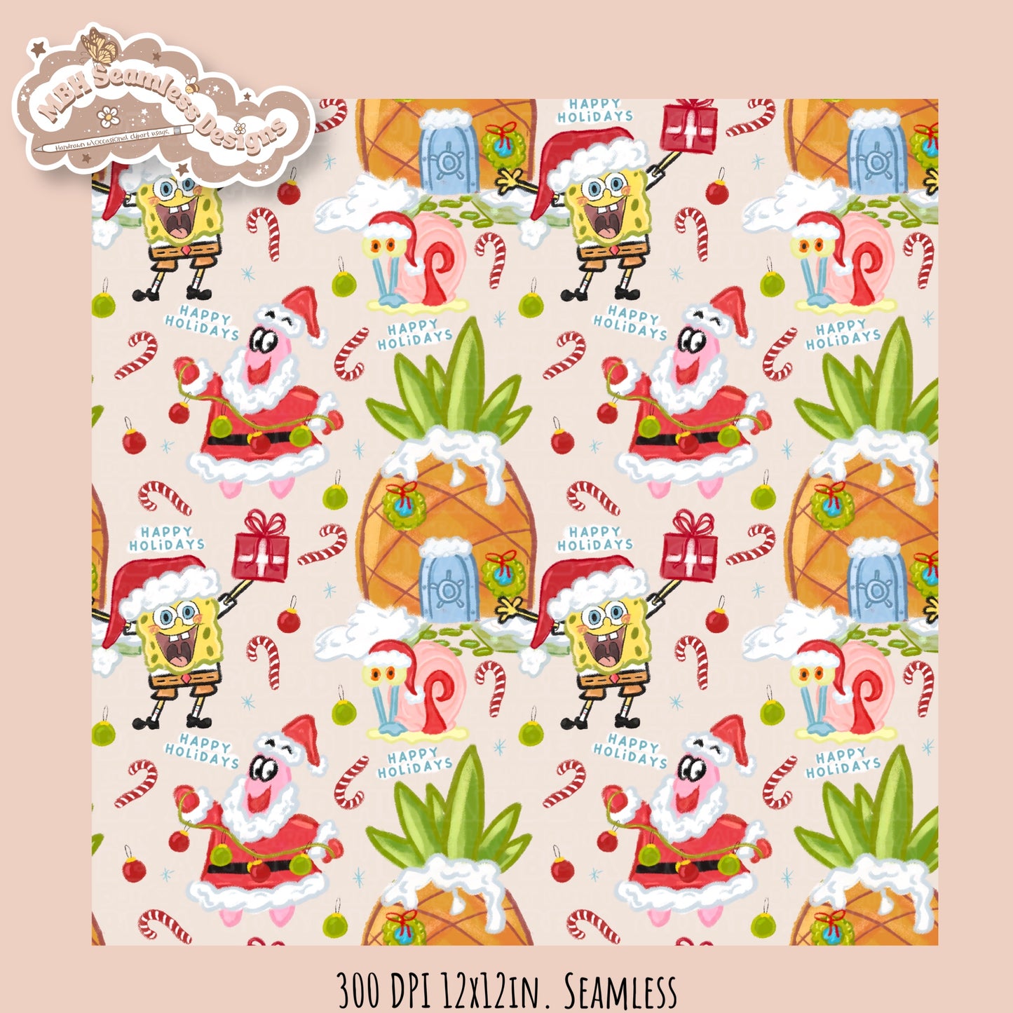 Holiday SpongeBob Seamless Pattern // Assorted Colorways