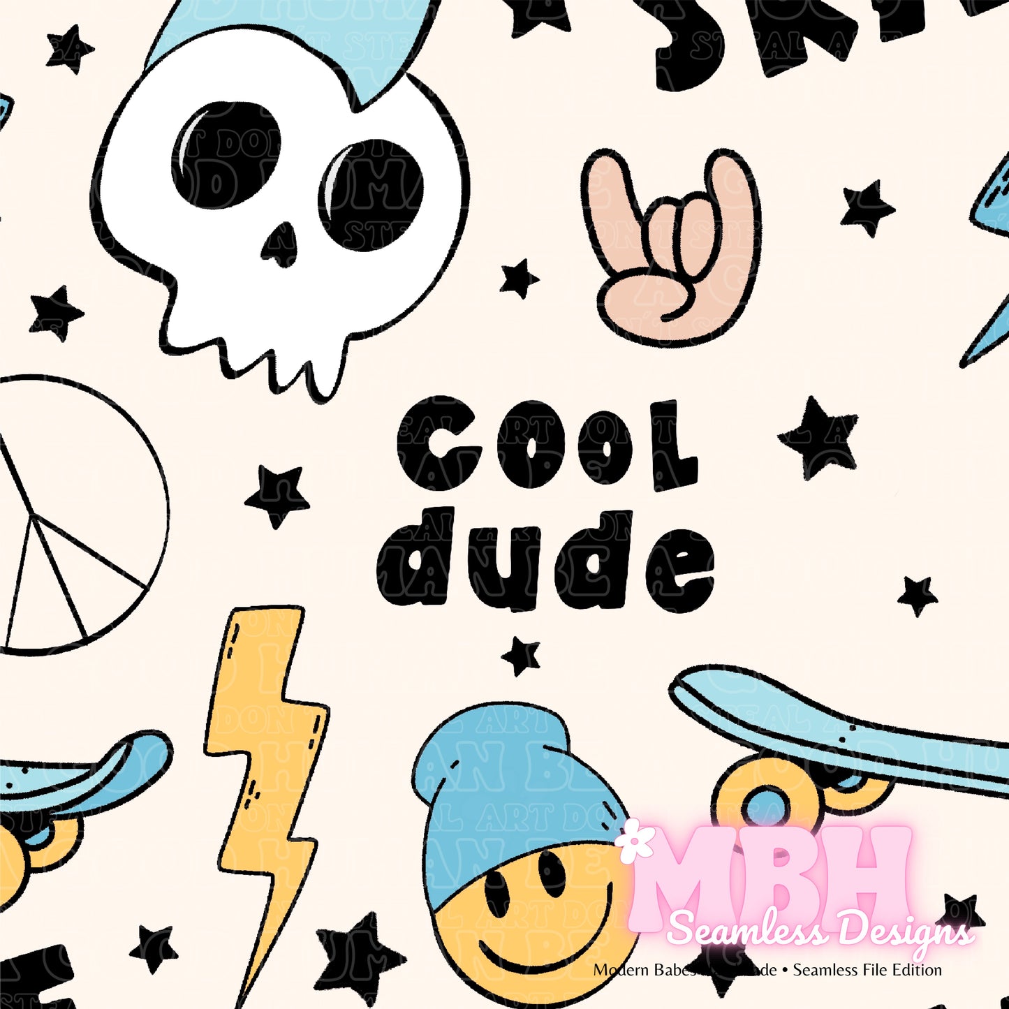 Skater Boy Cool Dude Assorted Colorways Seamless Pattern