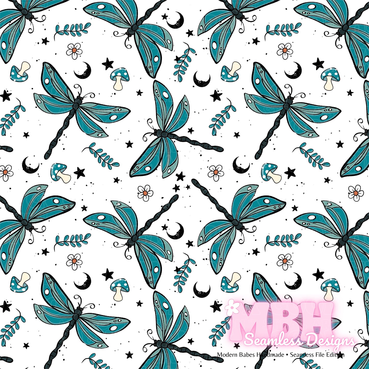 Jade Dragonflies Seamless Pattern MULTIPLE COLORWAYS