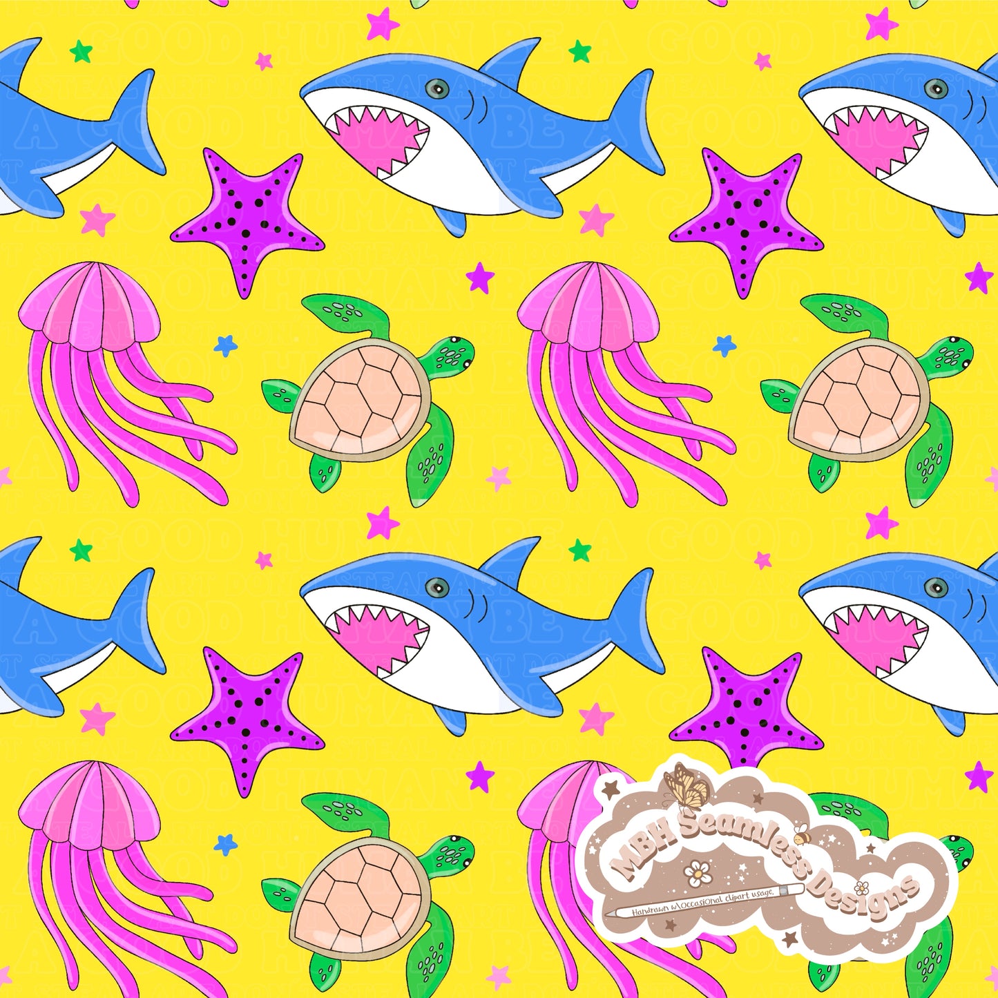 Ocean Life SAFE SWIM Seamless Pattern MULTIPLE COLORWAYS