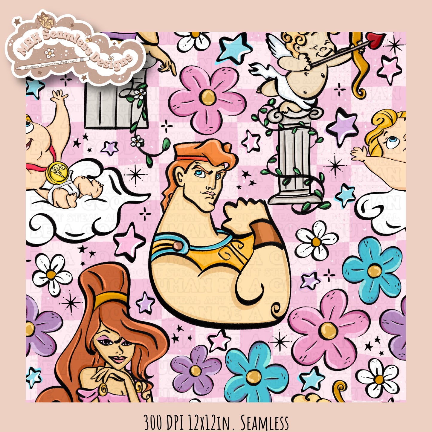 Floral Hercules Seamless Pattern & PNG Assorted Colorways
