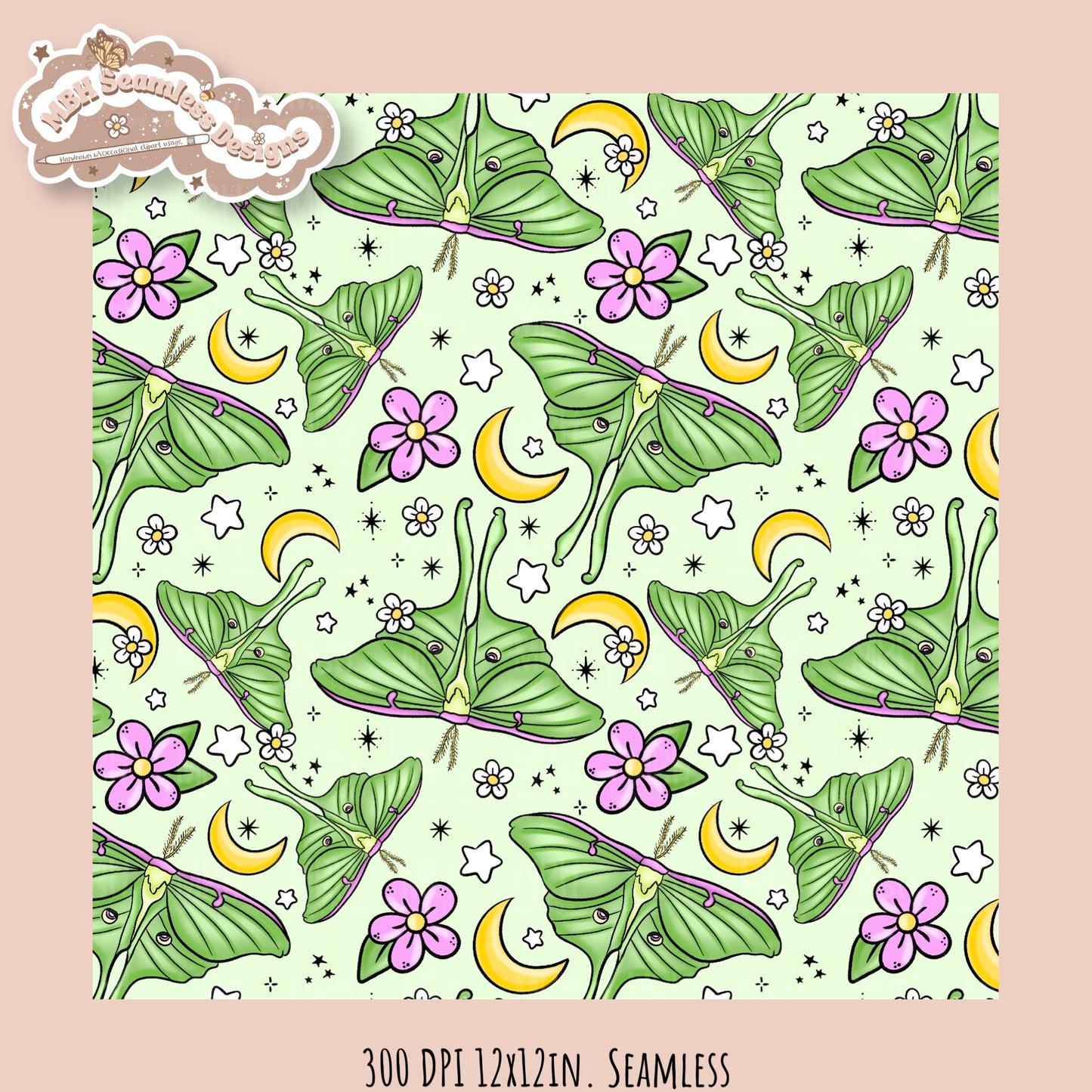 Hextober 25 • Moths Seamless Pattern // PNG // Multiple Colorway Options