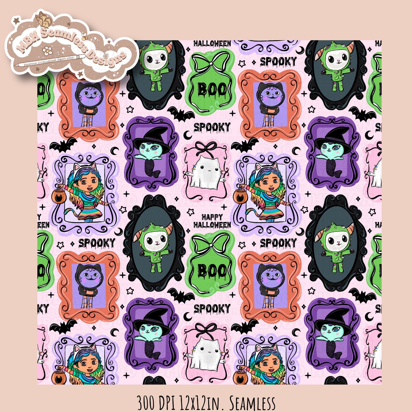 Gabby Spooky Frames Seamless Pattern // PNG // Assorted Colorways