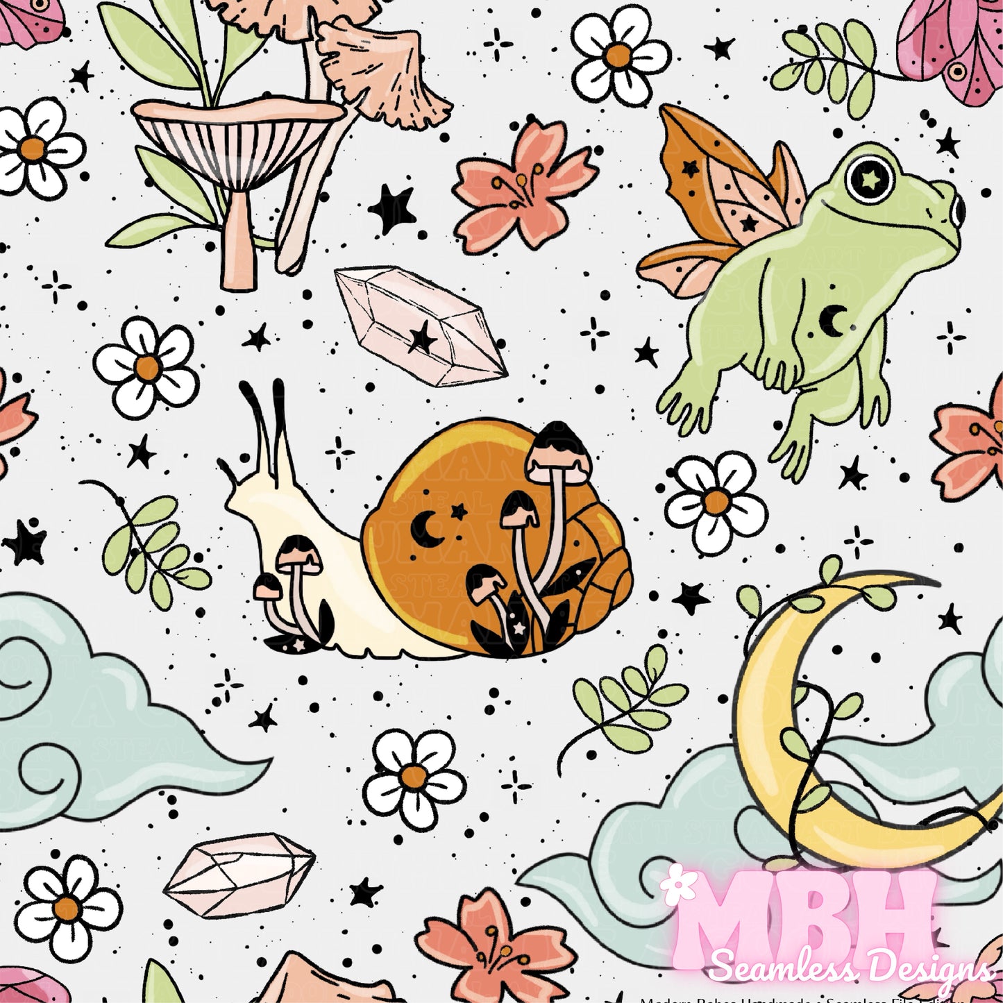 Mystical Cottagecore Assorted Colorways Seamless Pattern