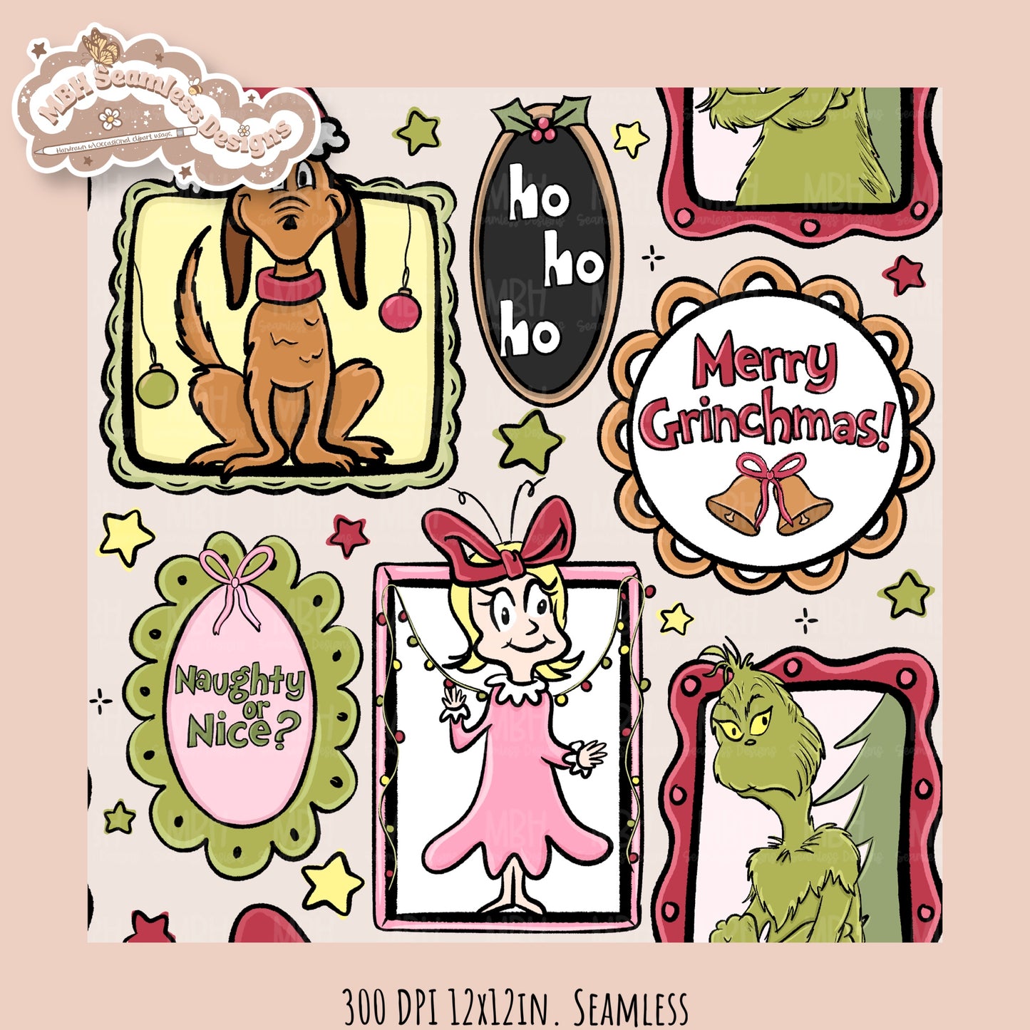 Grumpy Guy Frames Seamless Pattern // PNG // Assorted Colorways