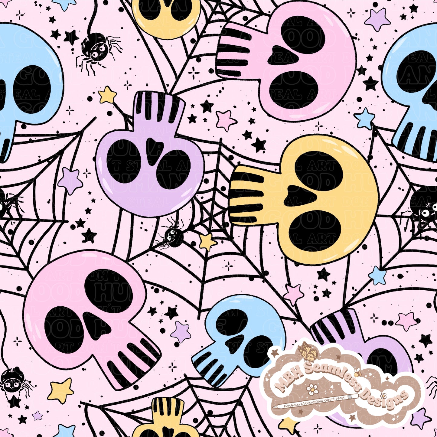 Pastel Spiderweb Skulls Seamless Pattern // COORDS • MULTIPLE COLORWAYS