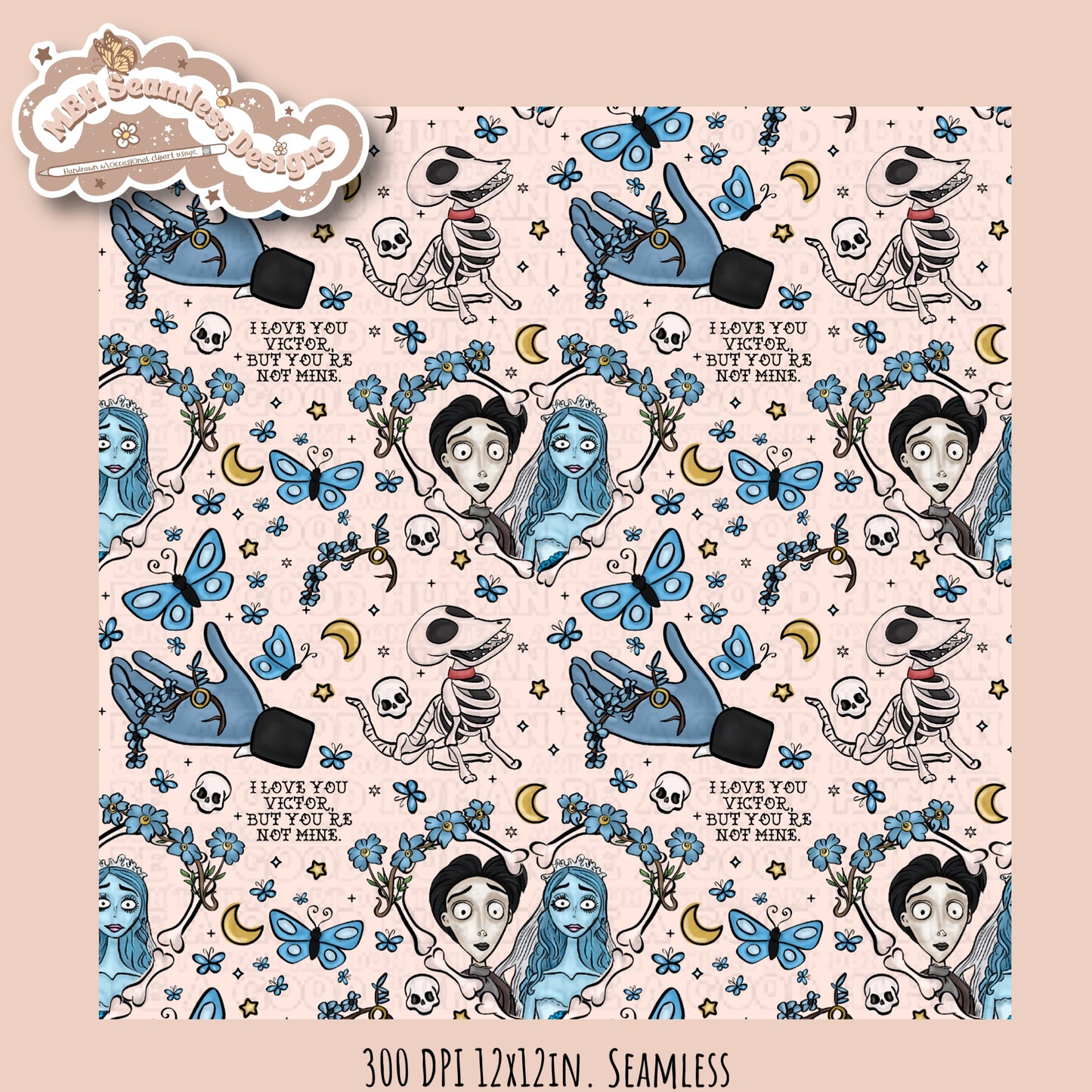 Dead Bride Seamless Pattern // PNG // Multiple Colorway Options