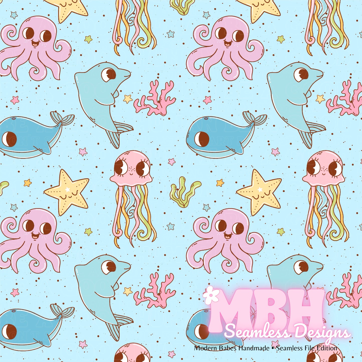 Groovy Sea Animals Seamless Pattern MULTIPLE COLORWAYS