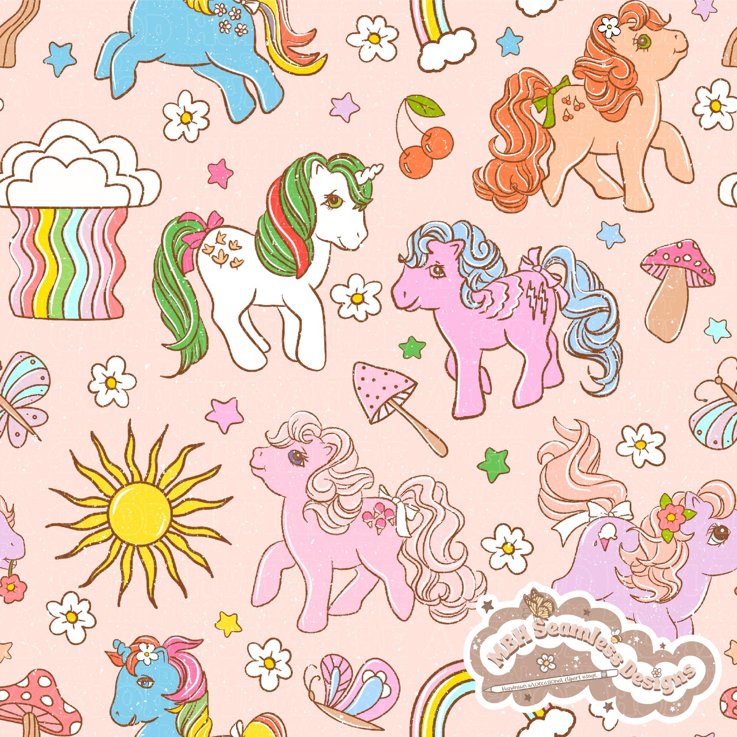 Vintage MLP Seamless Pattern MULTIPLE COLORWAYS