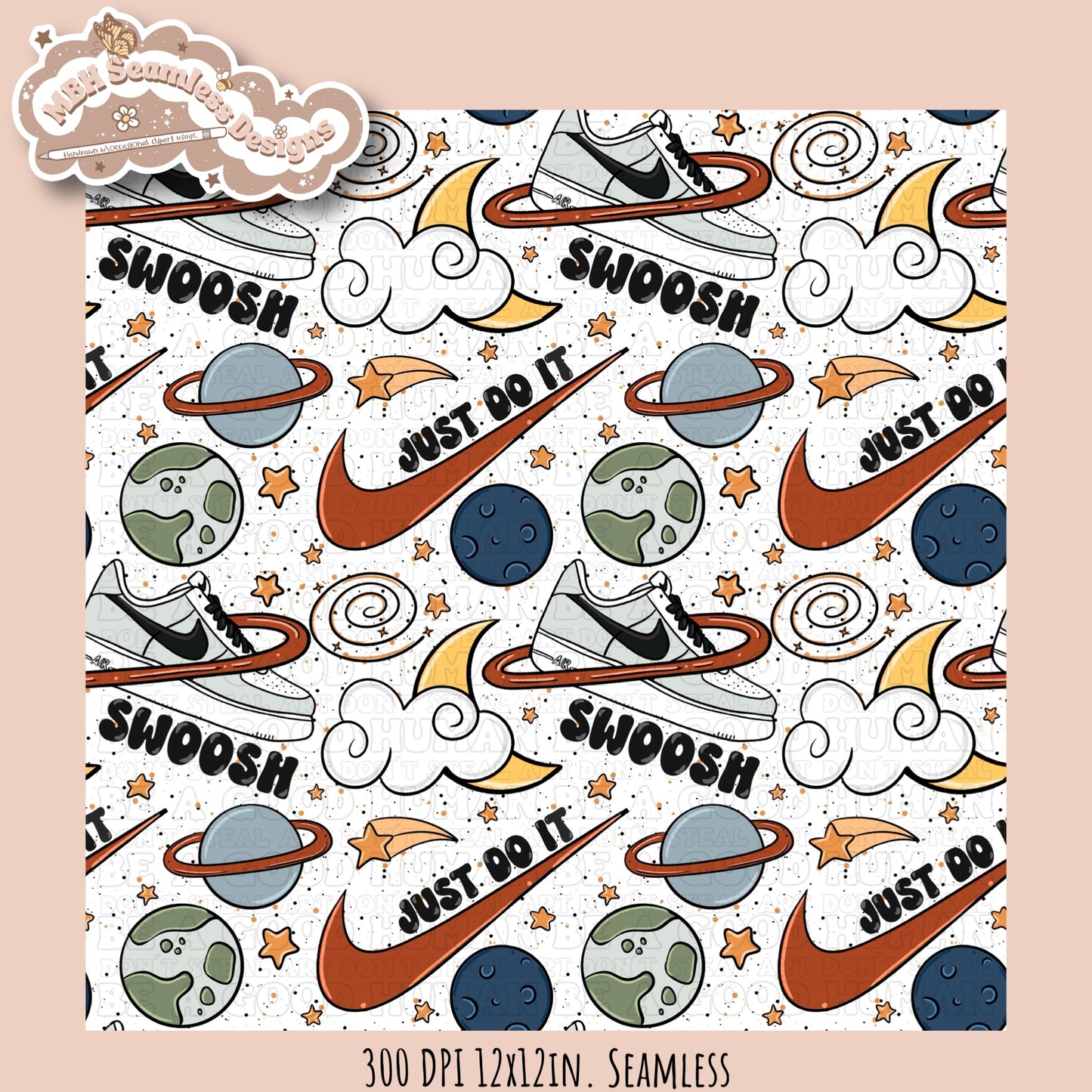 Swoosh Galaxy Seamless Pattern & PNG MULTIPLE COLORWAYS