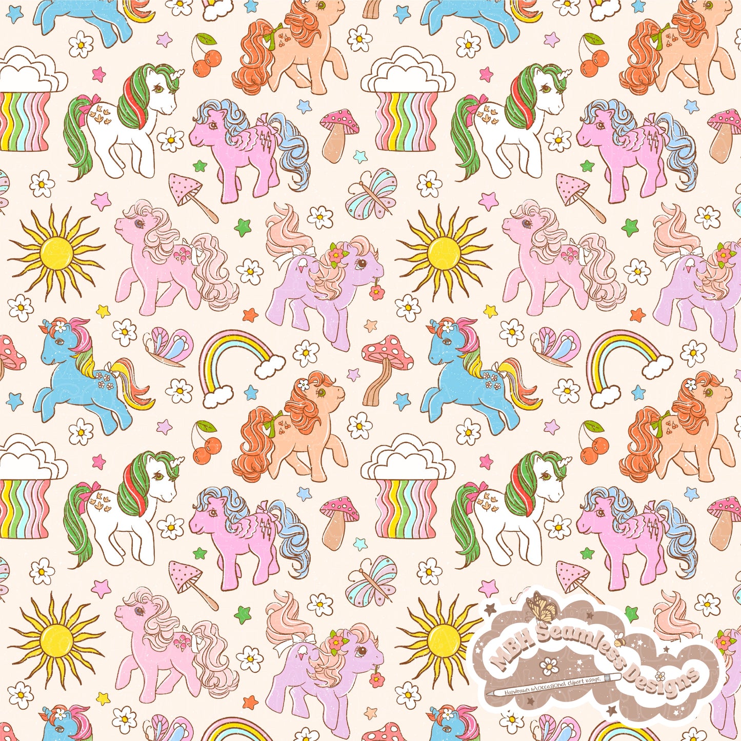 Vintage MLP Seamless Pattern MULTIPLE COLORWAYS