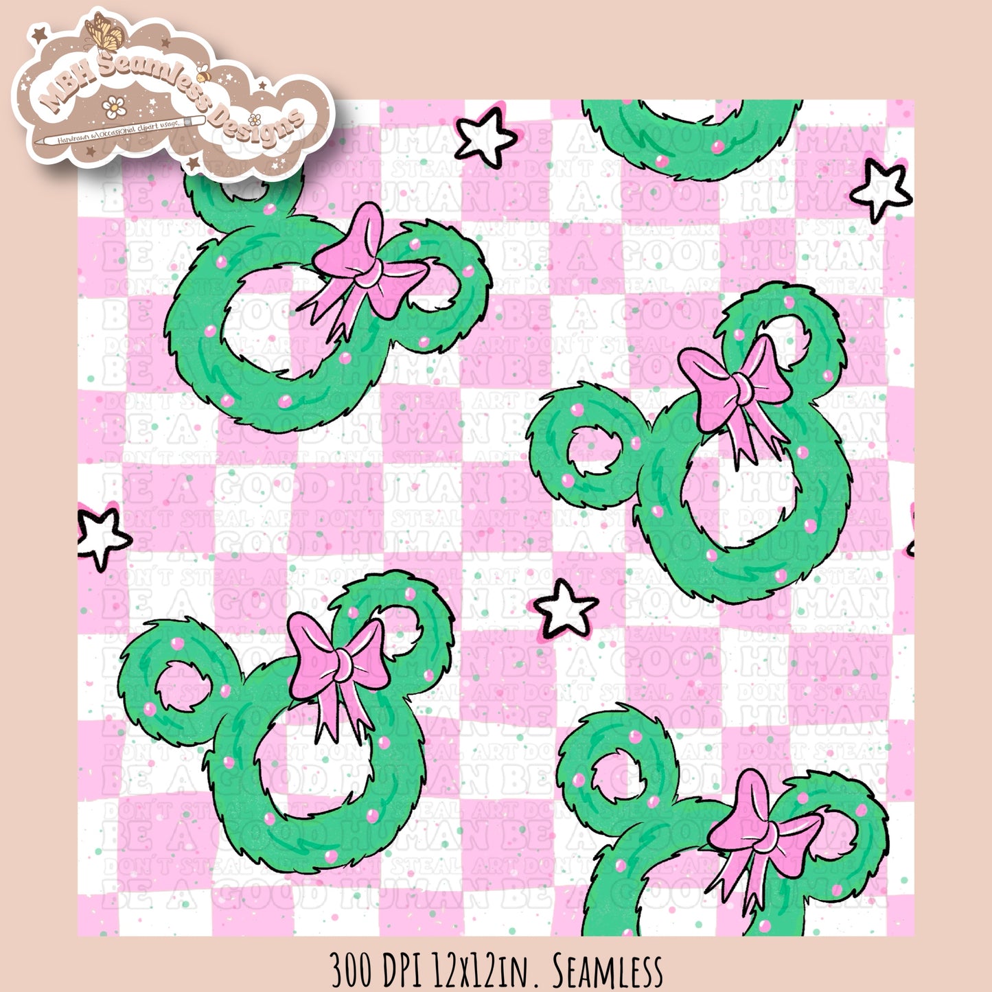 Pink Mouse Wreath Seamless Pattern MULTIPLE COLORWAYS