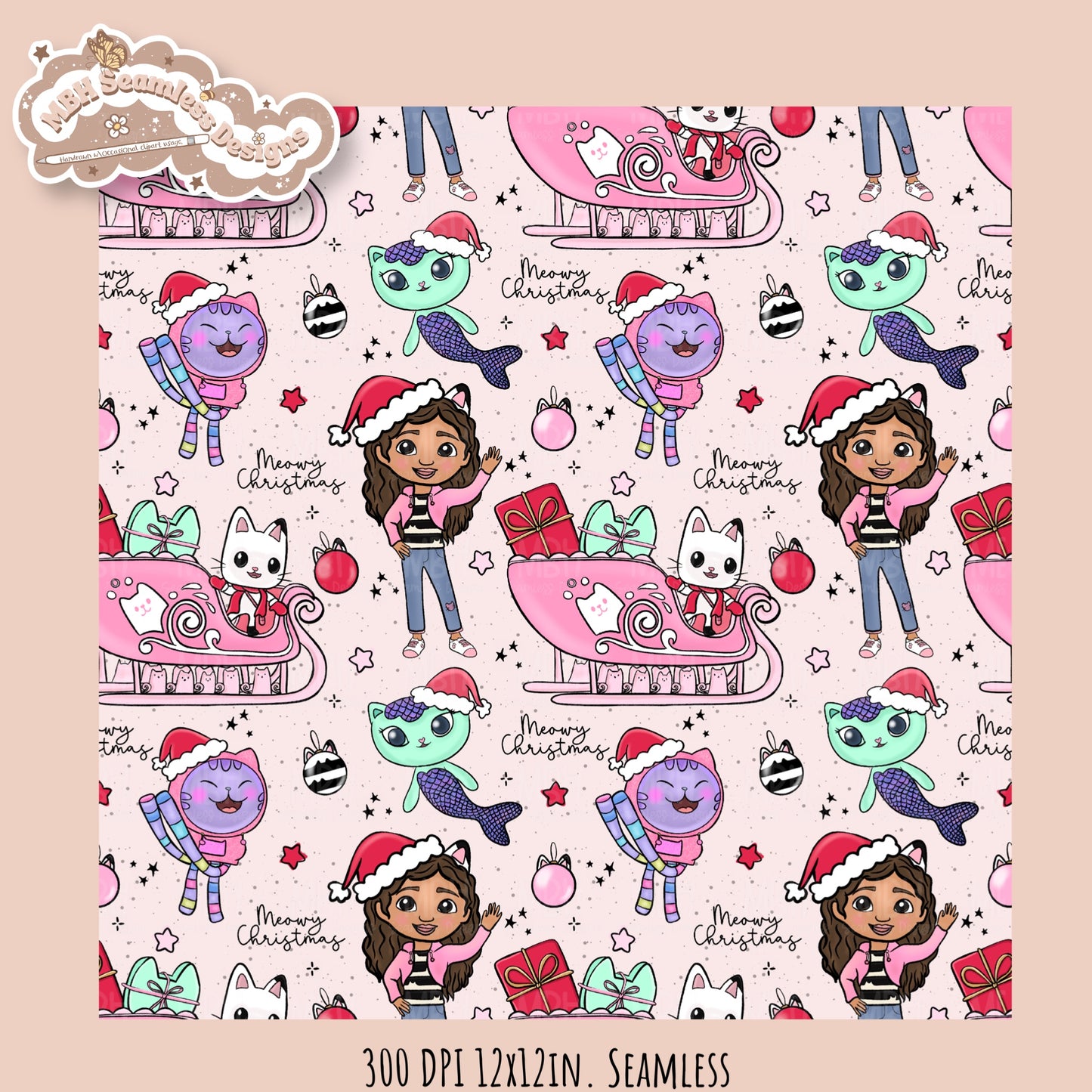 Meowy Christmas Gabby Seamless Pattern // Assorted Colorways