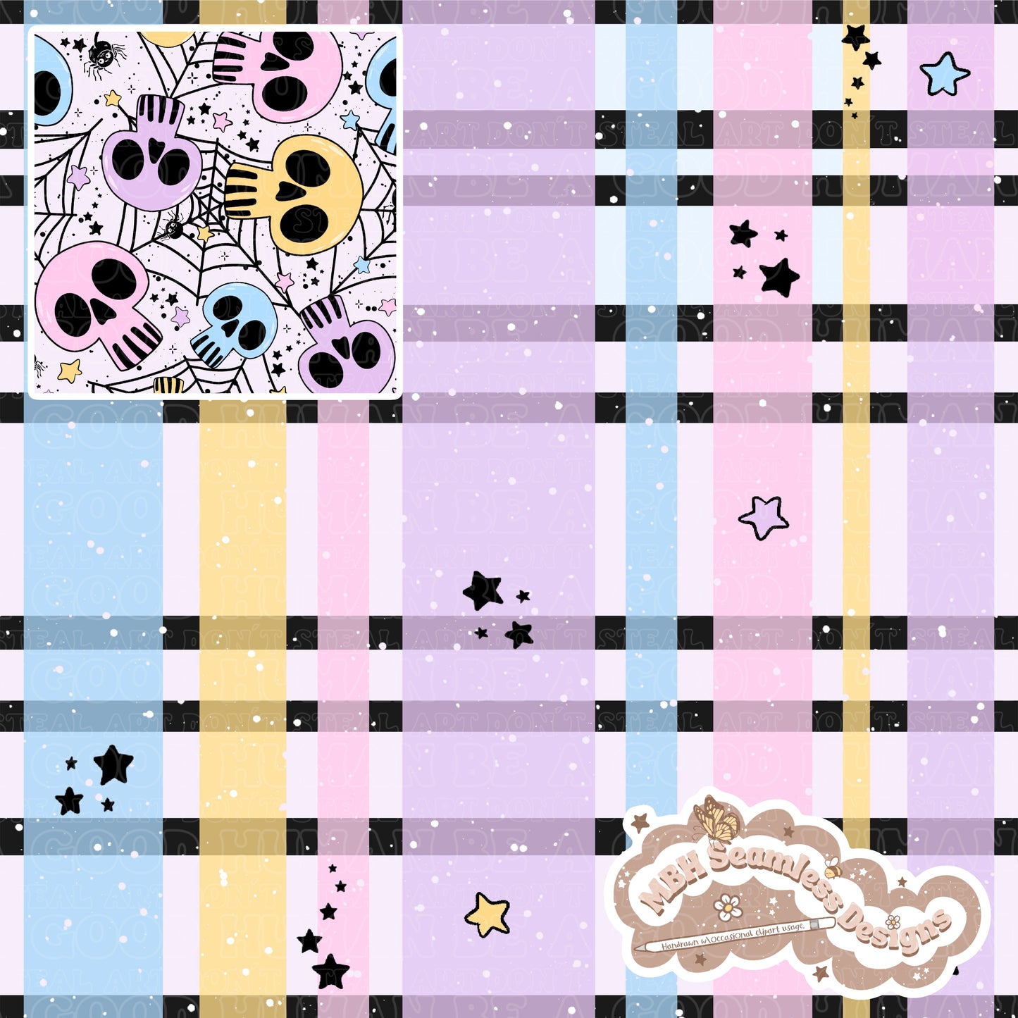 Pastel Spiderweb Skulls Seamless Pattern // COORDS • MULTIPLE COLORWAYS