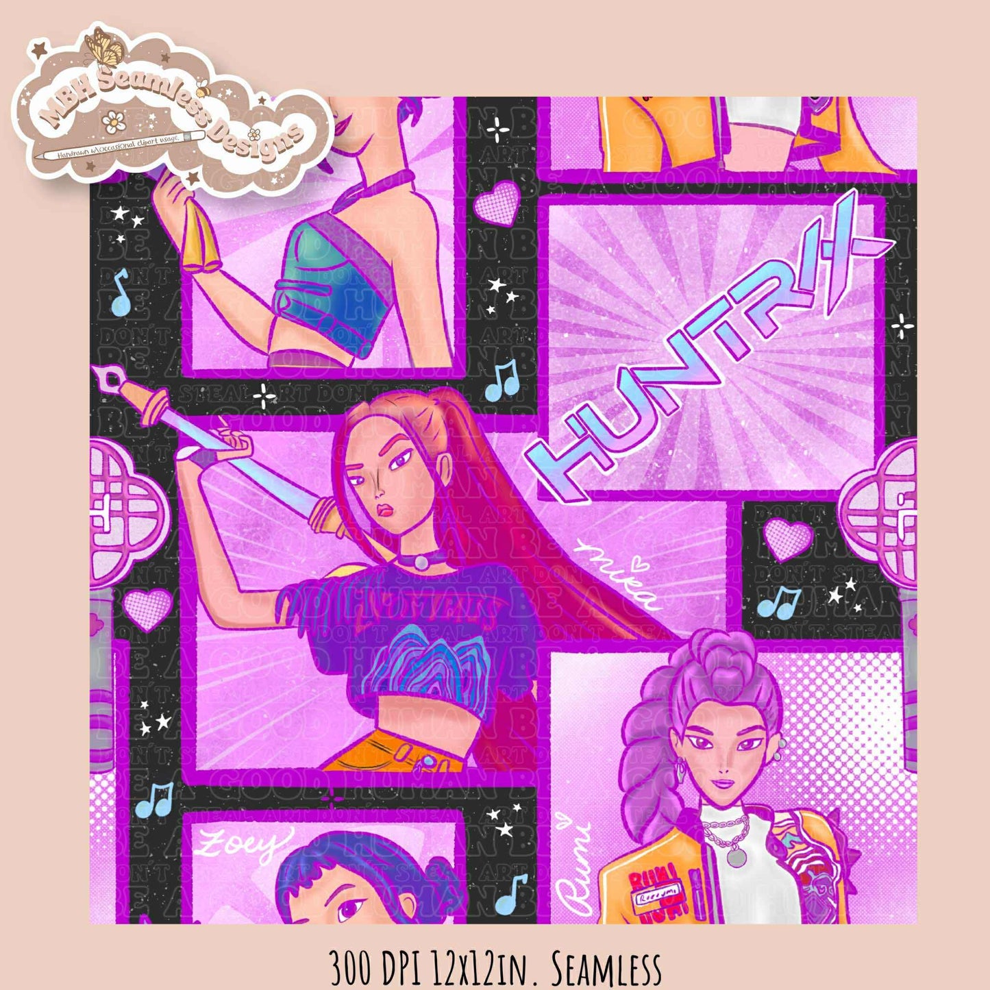 Comic Huntrx Seamless Pattern // PNG // Assorted Colorways