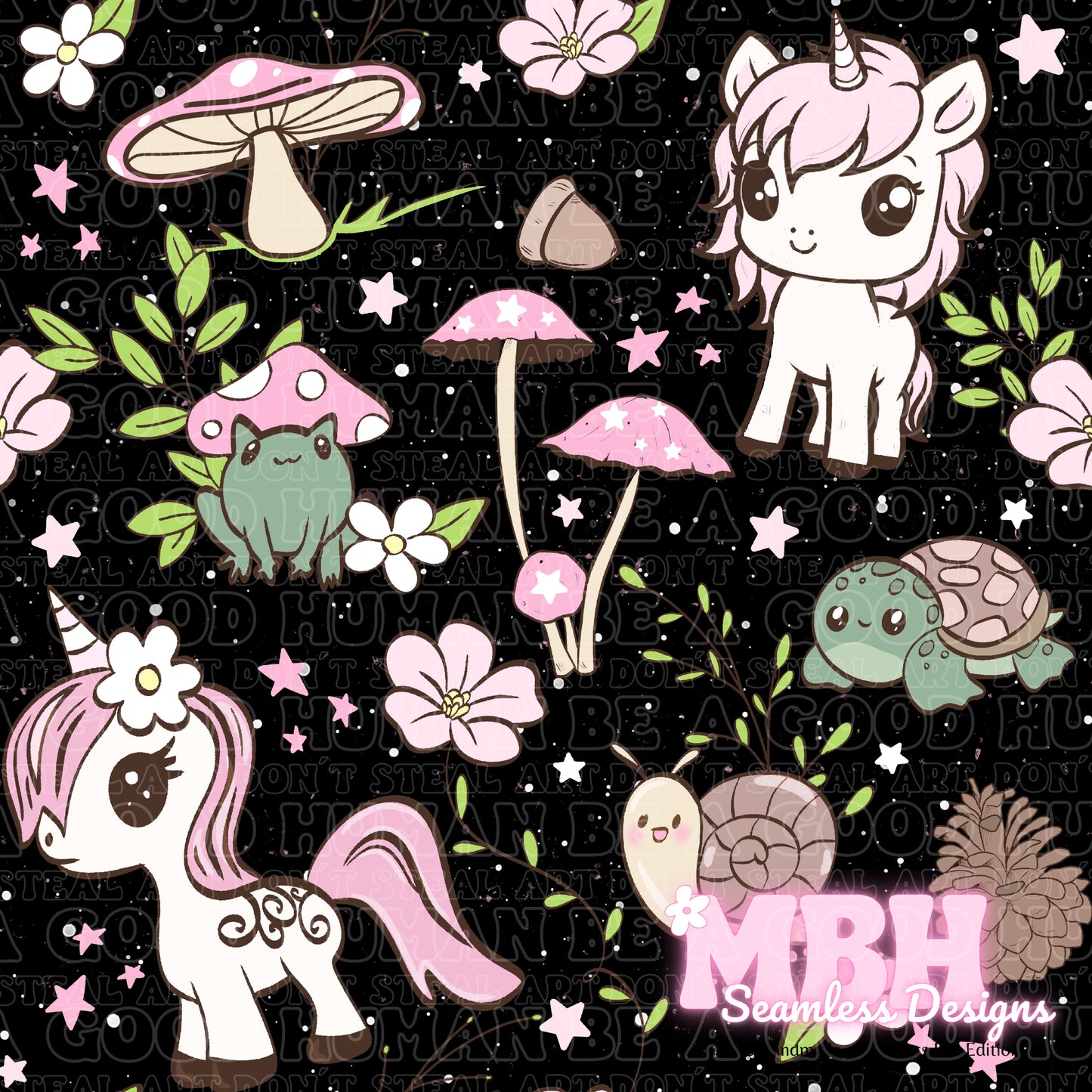 Cottagecore Unicorns Assorted Colorways Seamless Pattern