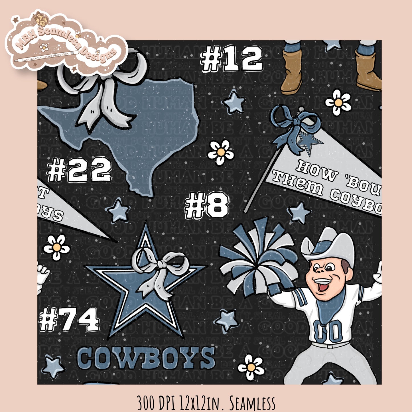 Cowboys x Daisies Football Seamless Pattern // Assorted Colorways