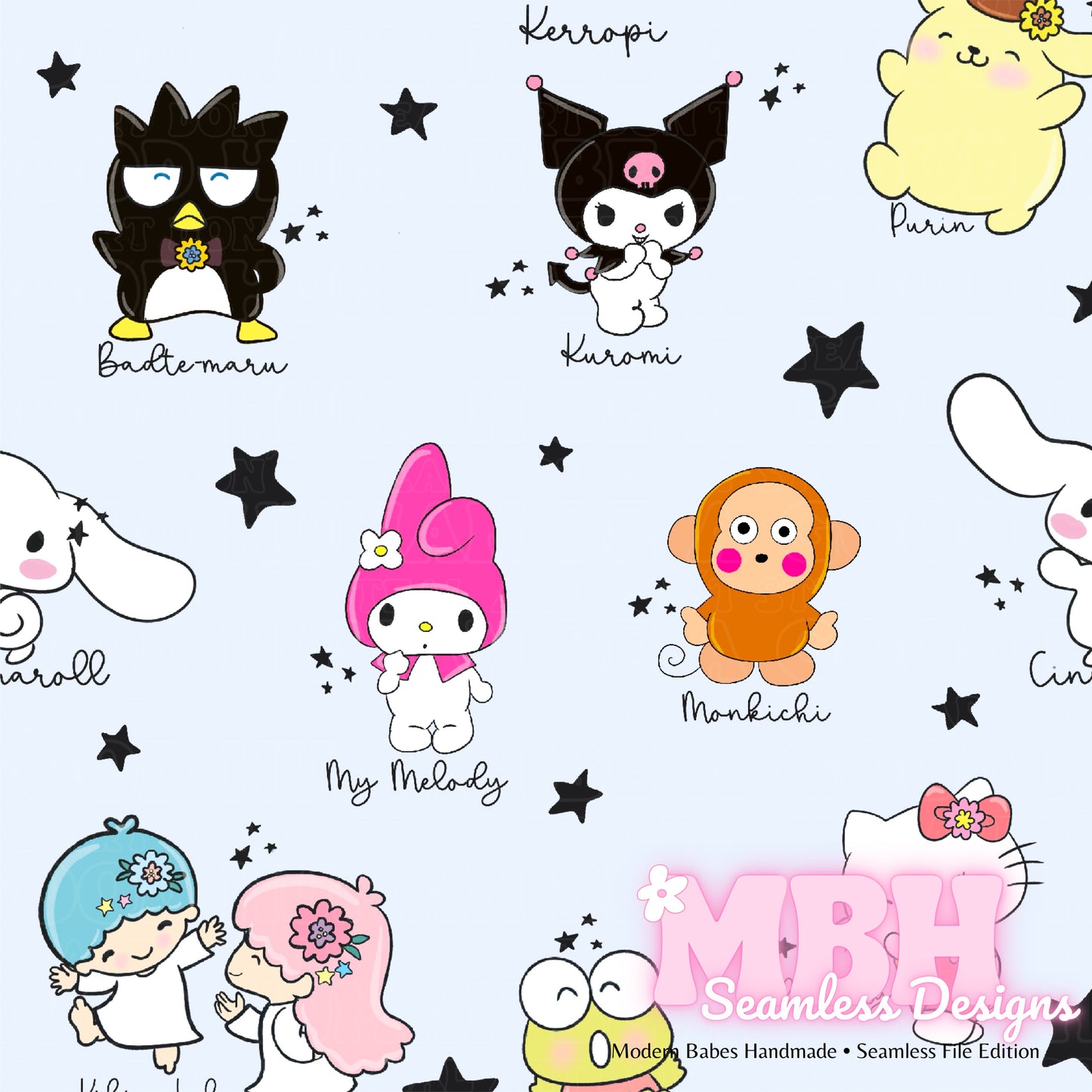 Sanrio Names Seamless Pattern MULTIPLE COLORWAYS